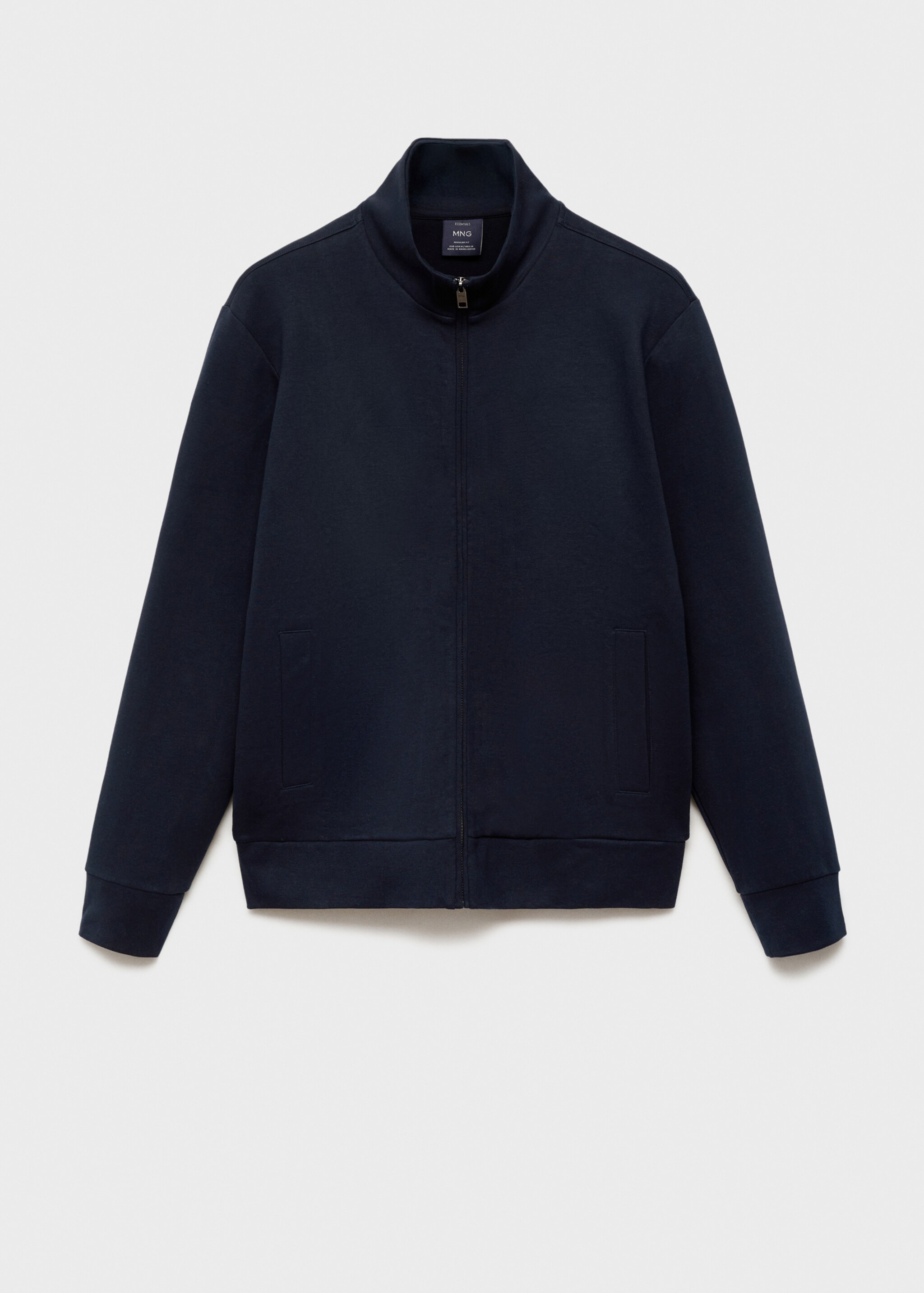 Cotton perkins-neck sweatshirt with zip - Article without model, Night Blue. Ref: 87024411-00.