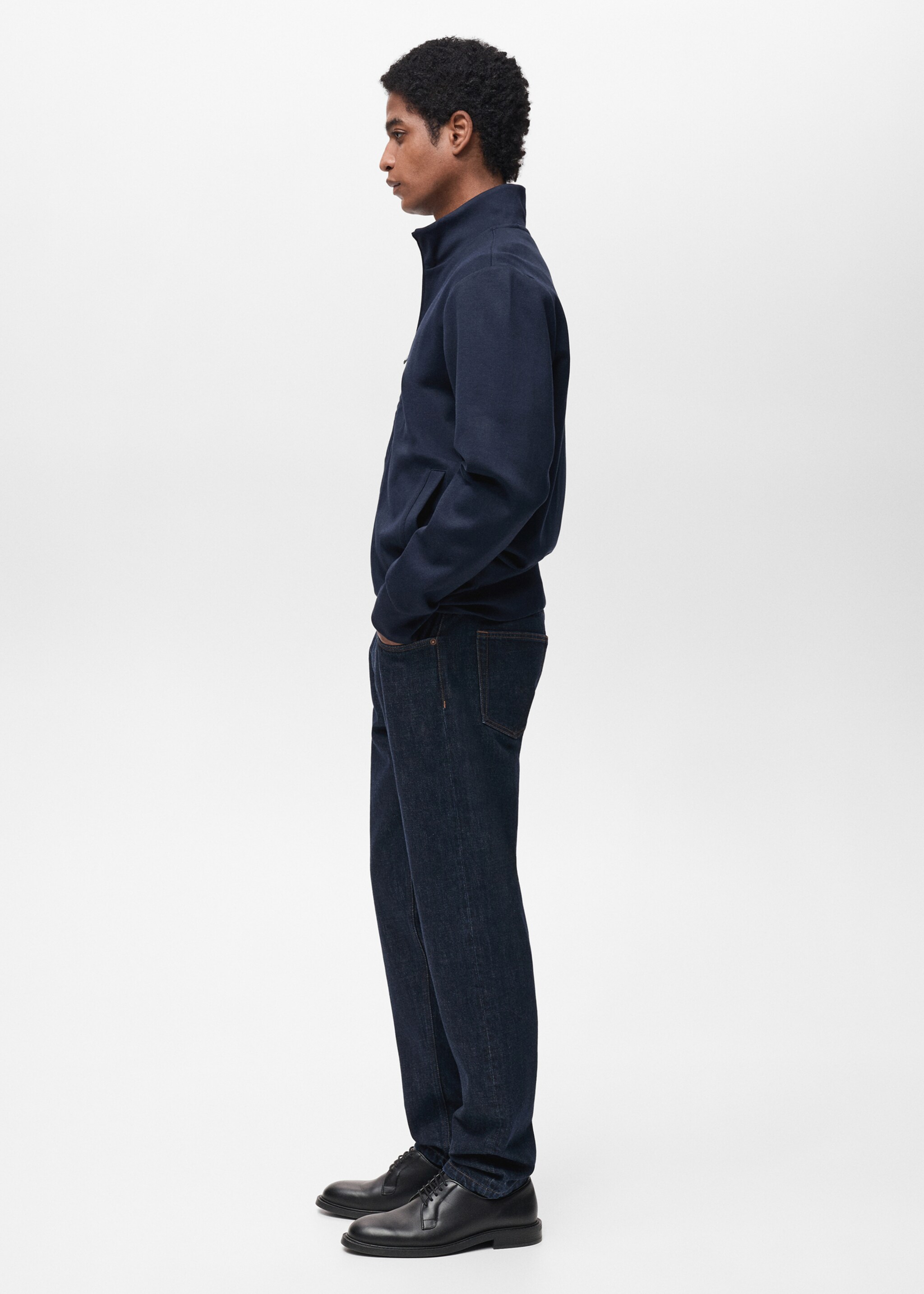 Cotton perkins-neck sweatshirt with zip - Details of the article 2, Night Blue. Ref: 87024411-00.