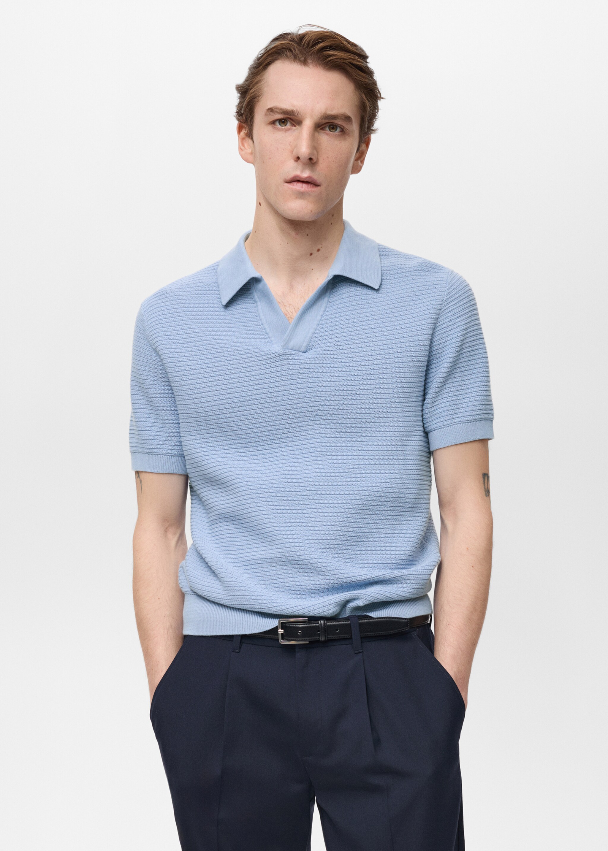 100% cotton knitted polo structure - Medium plane, Sky Blue. Ref: 87024412-00.