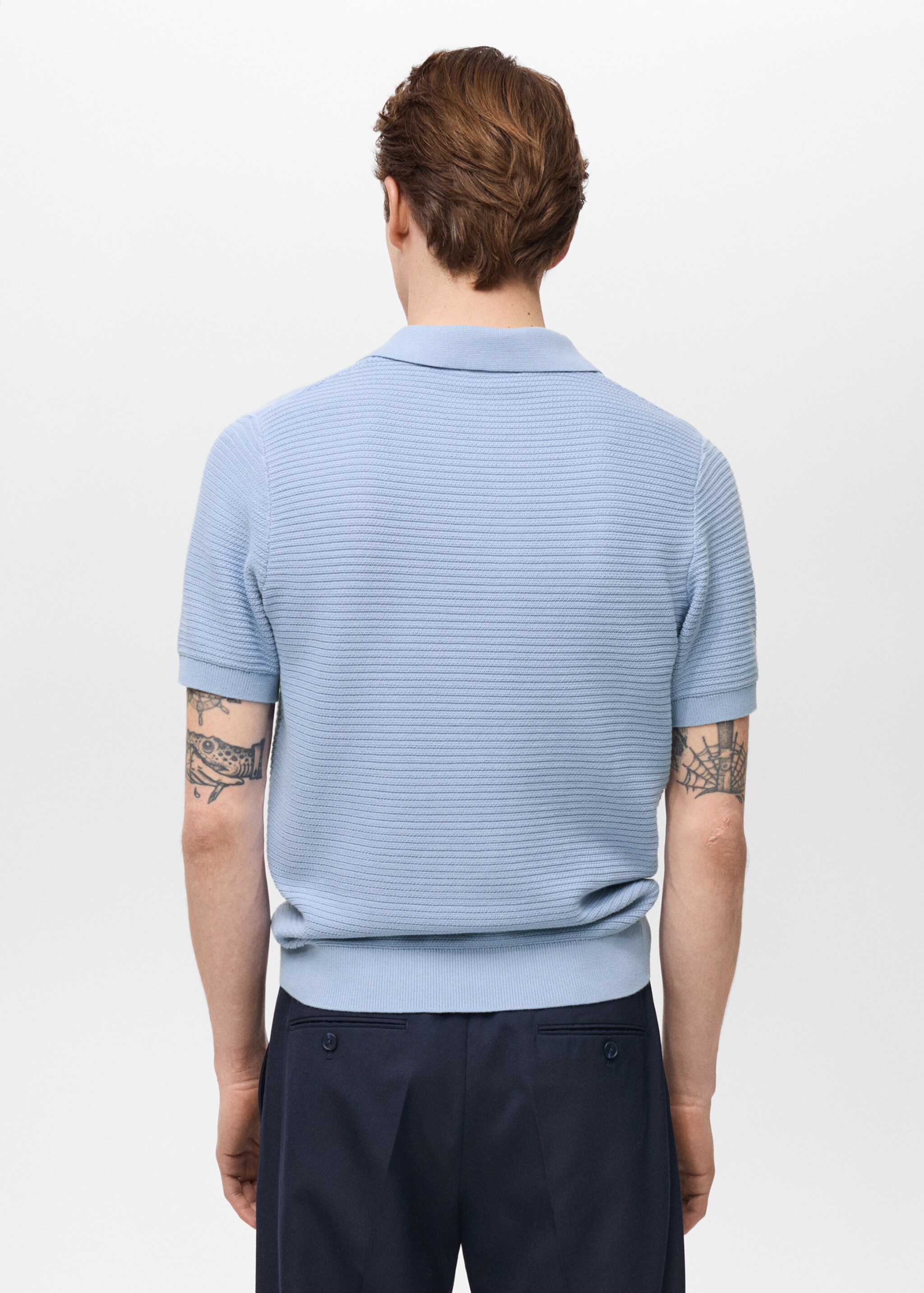 100% cotton knitted polo structure - Reverse of the article, Sky Blue. Ref: 87024412-00.