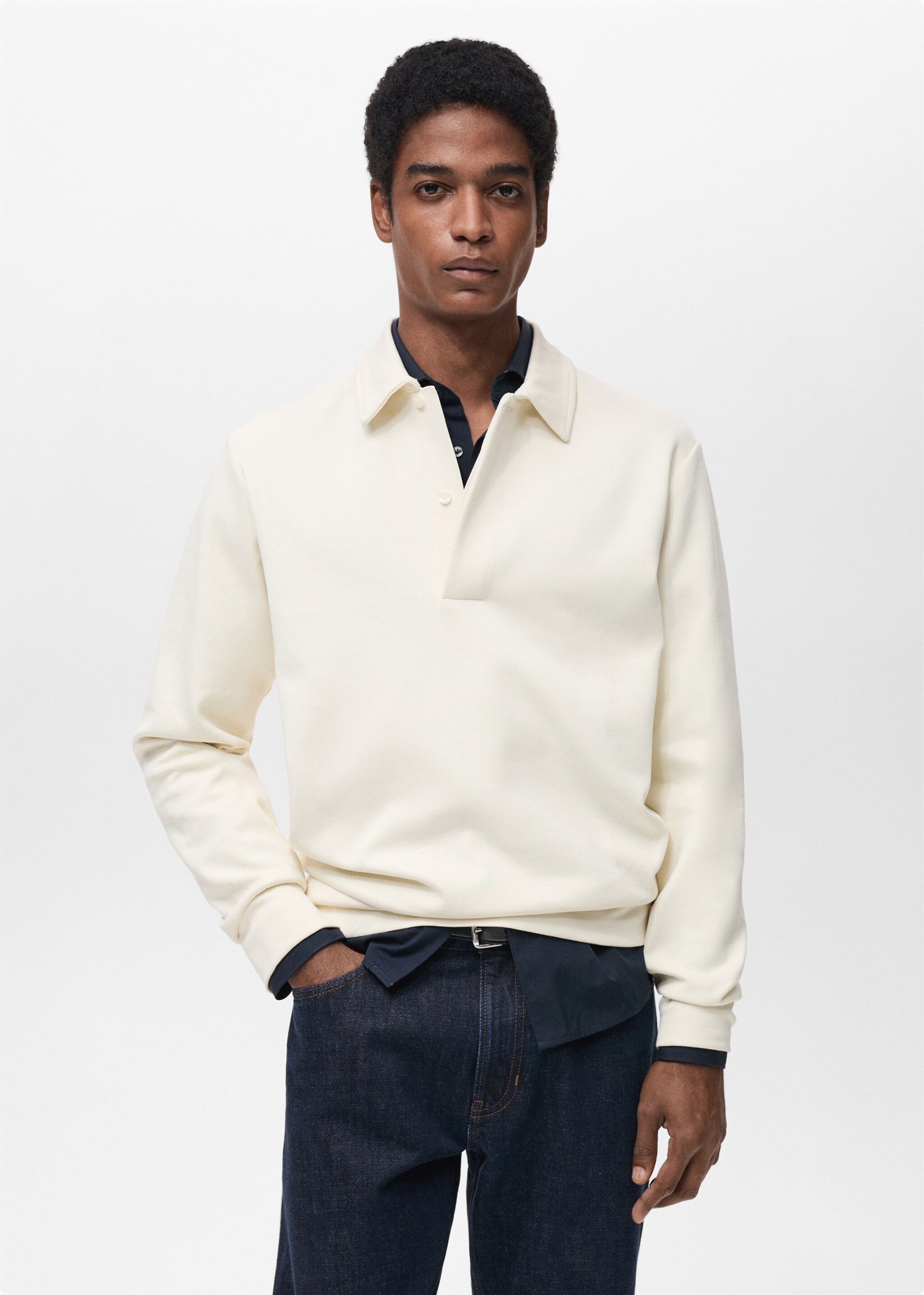 Regular-fit cotton polo sweatshirt - Medium plane, Off White. Ref: 87024413-00.