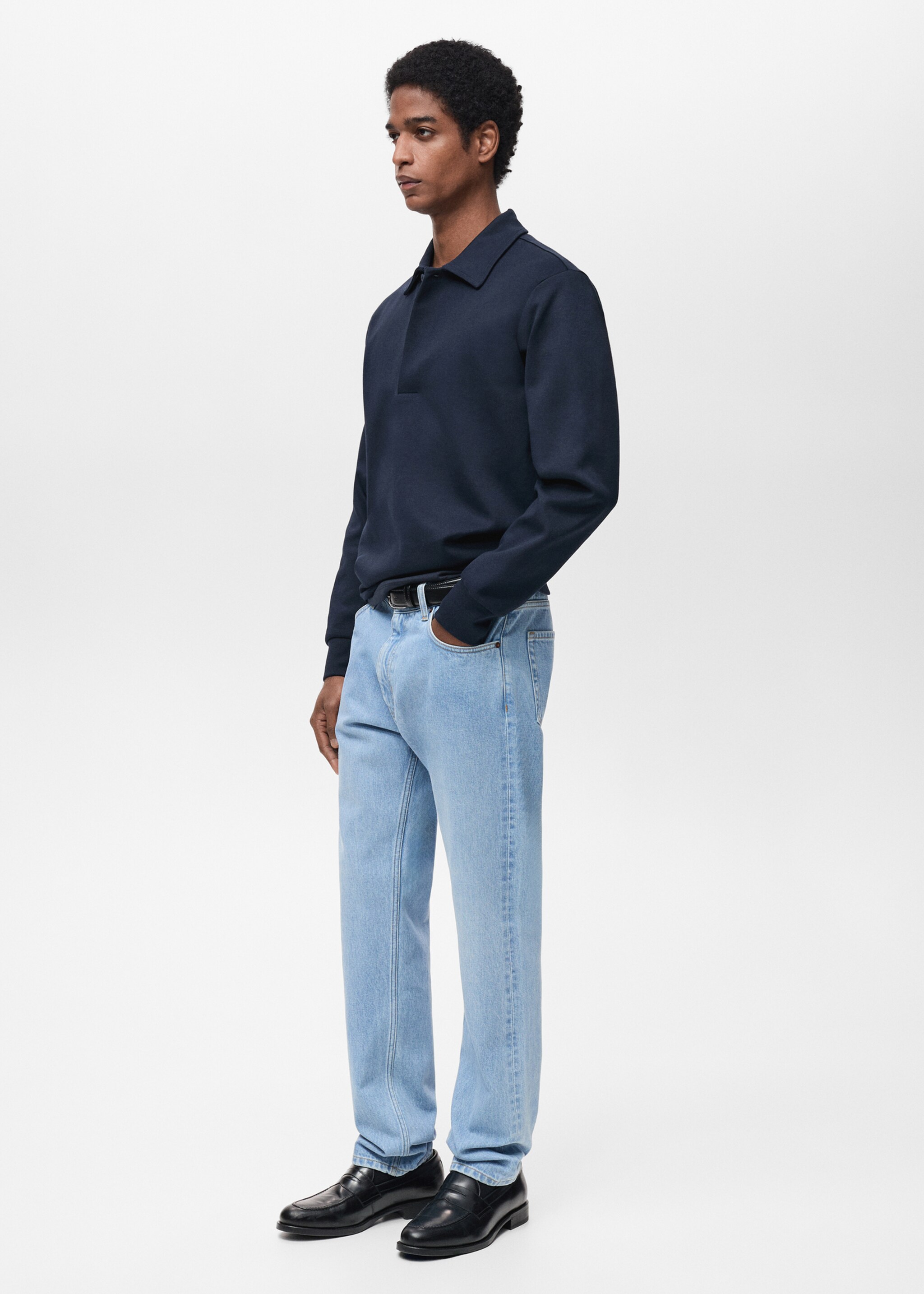 Regular-fit cotton polo sweatshirt - Details of the article 2, Night Blue. Ref: 87024413-00.