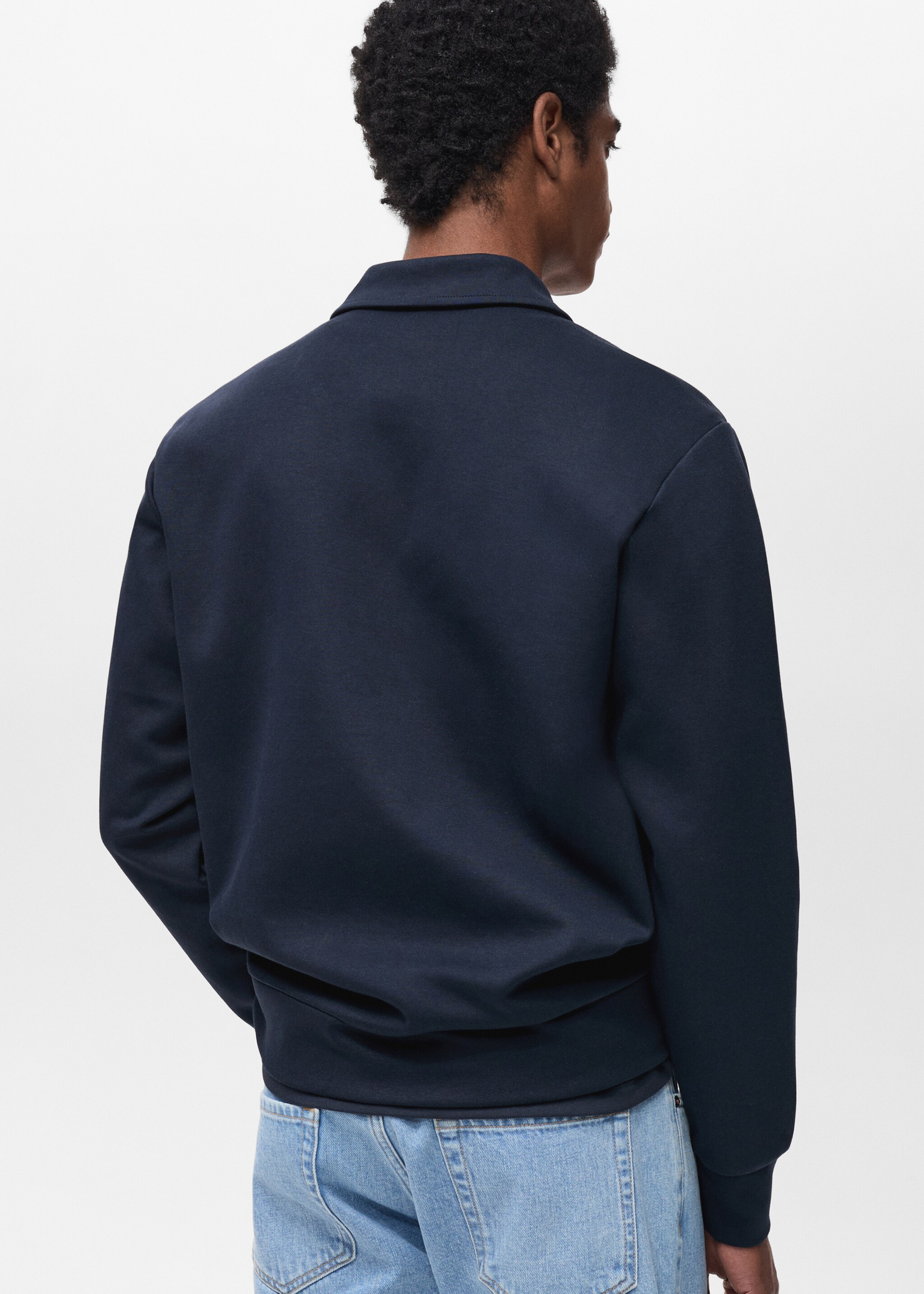 Regular-fit cotton polo sweatshirt - Reverse of the article, Night Blue. Ref: 87024413-00.