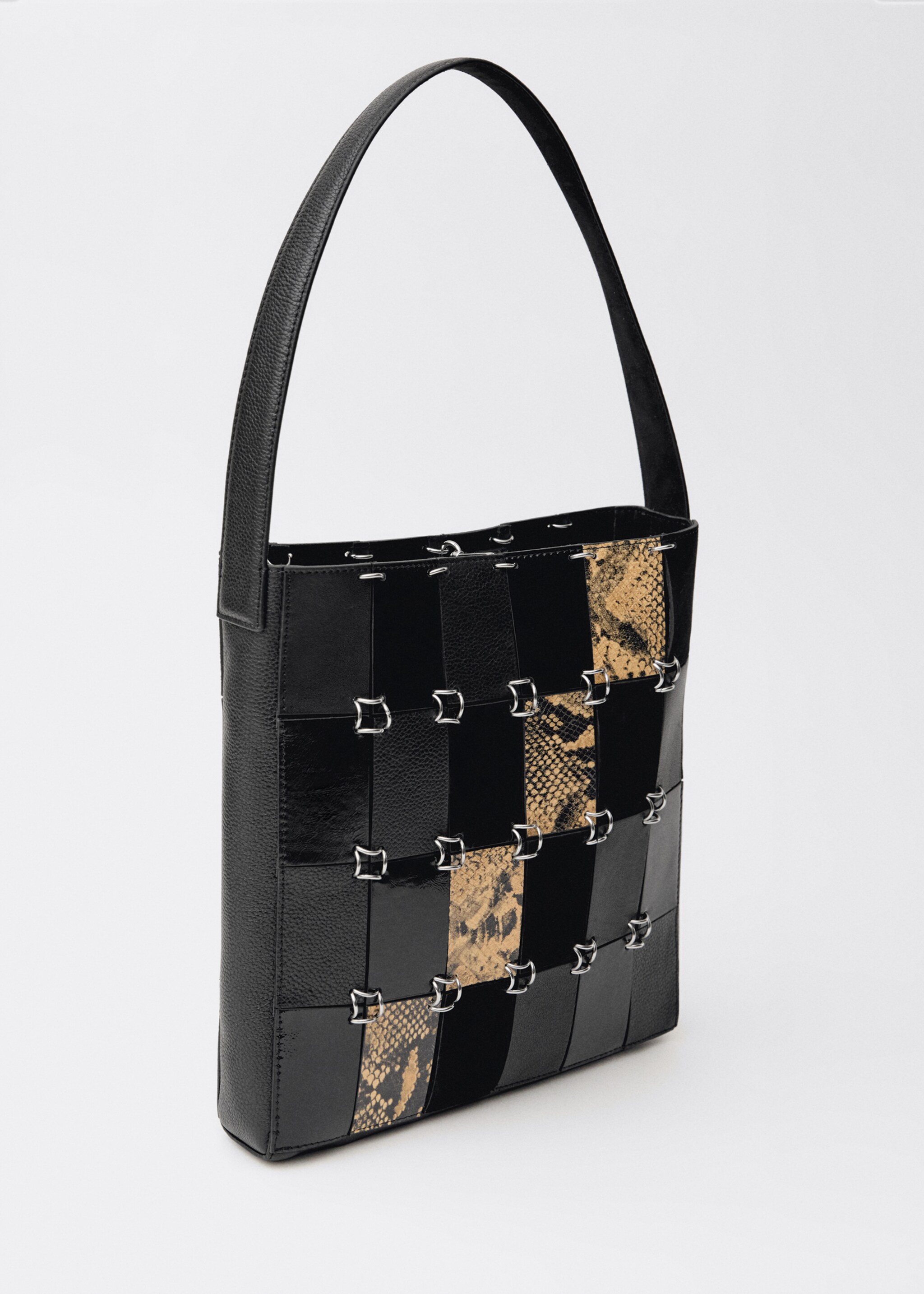 Combined-patchwork leather bag - Medium plane, Black. Ref: 87024424-00.