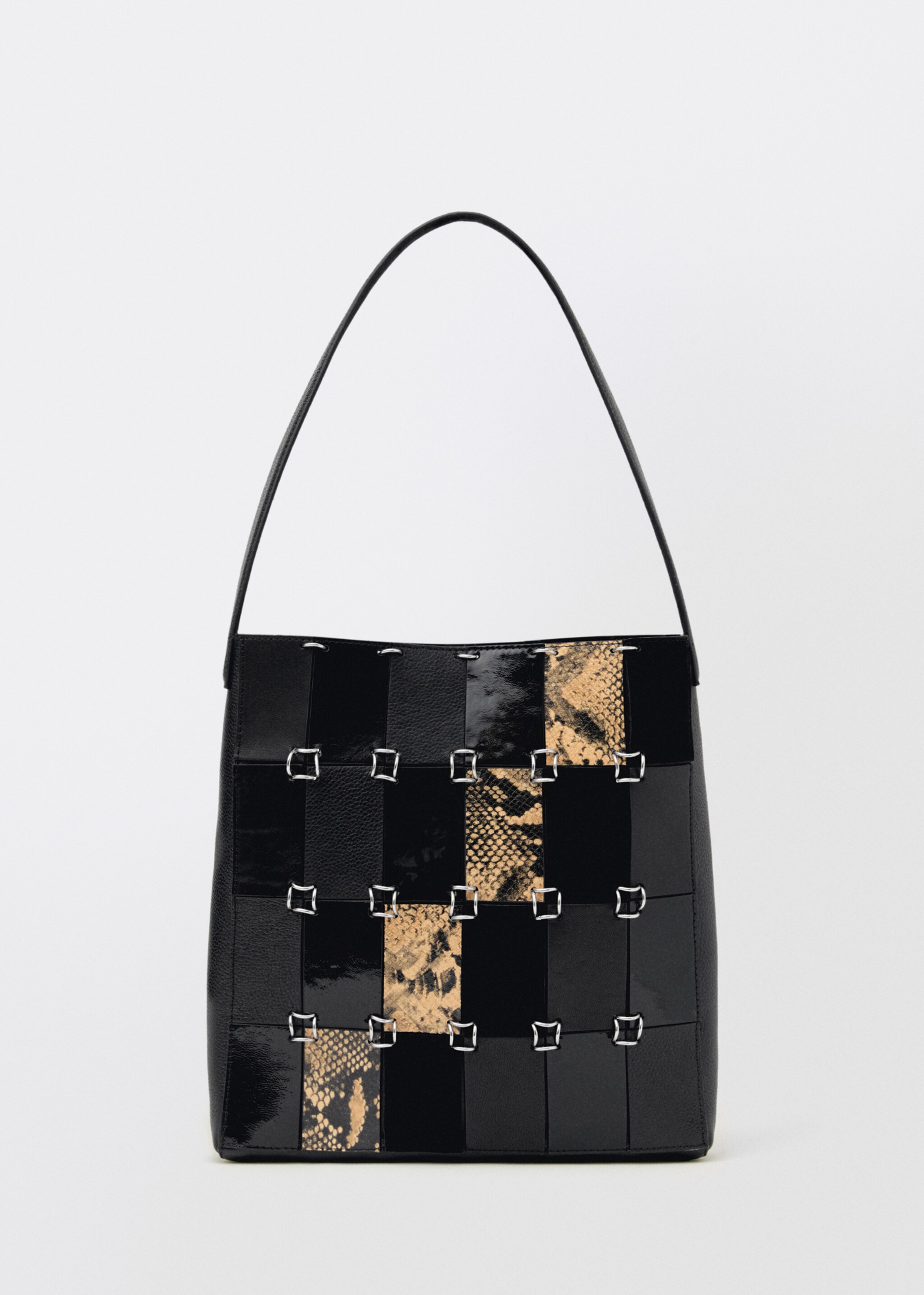 Combined-patchwork leather bag - Article without model, Black. Ref: 87024424-00.