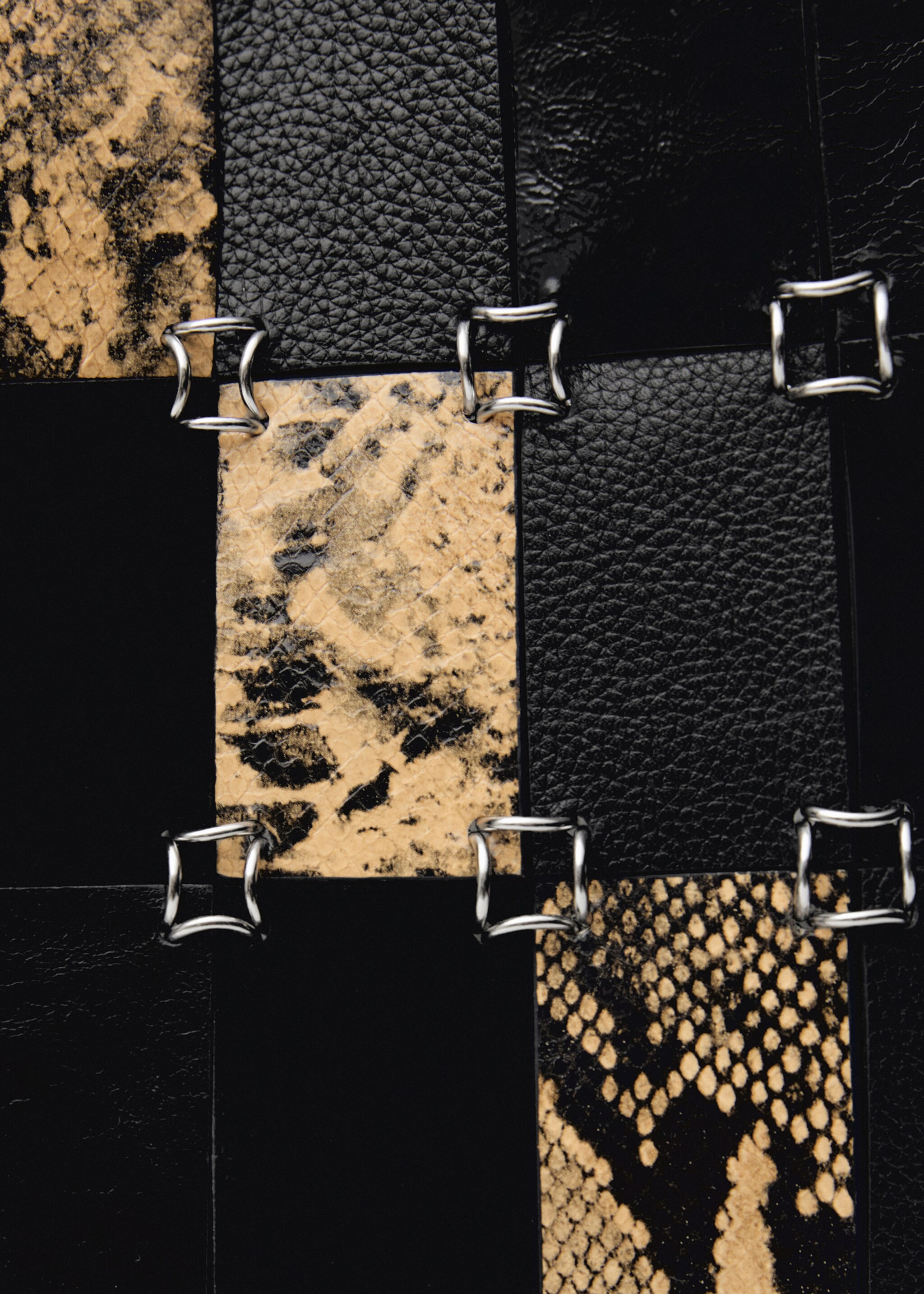 Combined-patchwork leather shopper bag - Details of the article 1, Black. Ref: 87024425-00.
