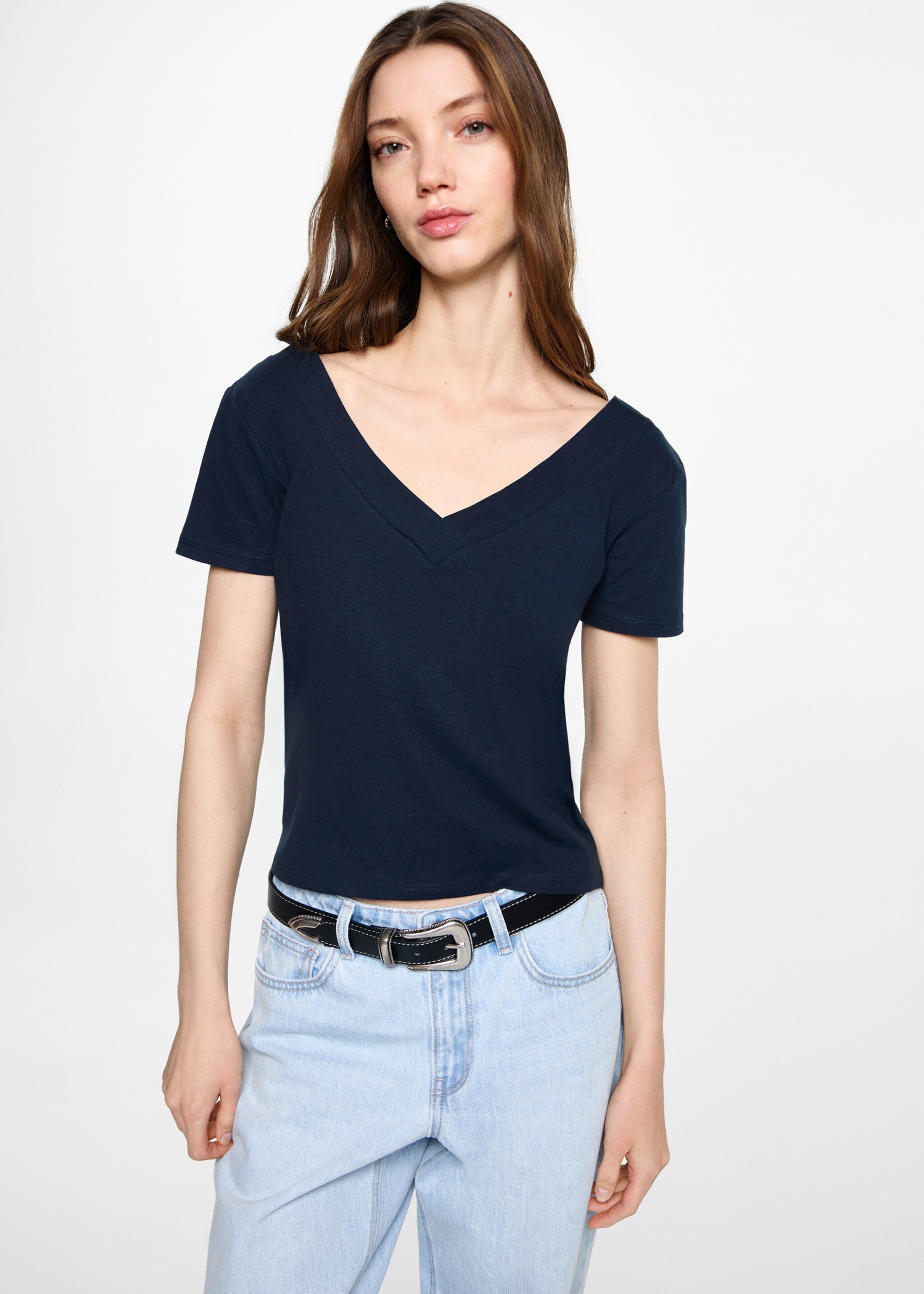 Gebreid cropped T-shirt - Middenvlak, Donkermarine. Ref: 87024788-00.