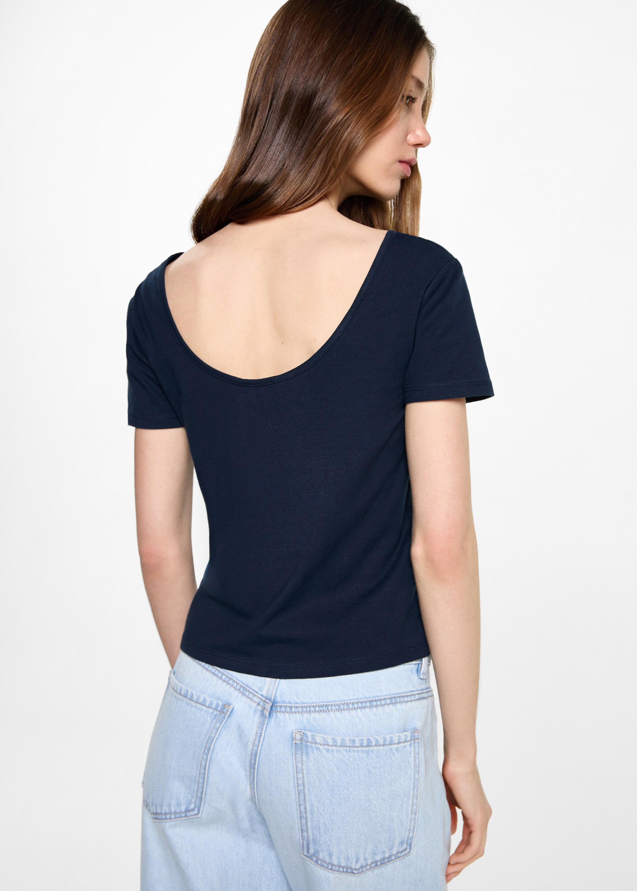 Gebreid cropped T-shirt - Achterkant van het artikel, Donkermarine. Ref: 87024788-00.