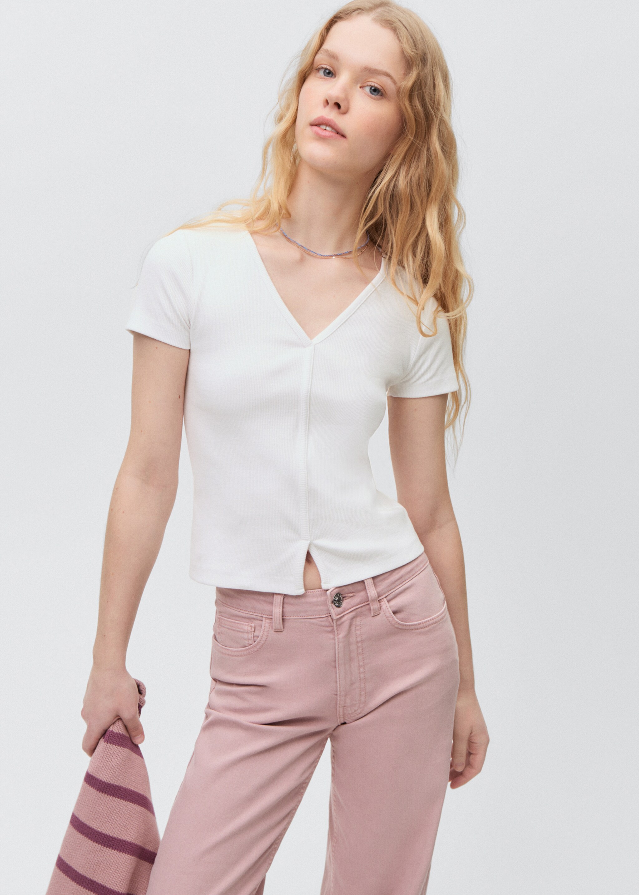 Samarreta detall costura - Pla mig, Blanc trencat. Ref: 87024790-00.