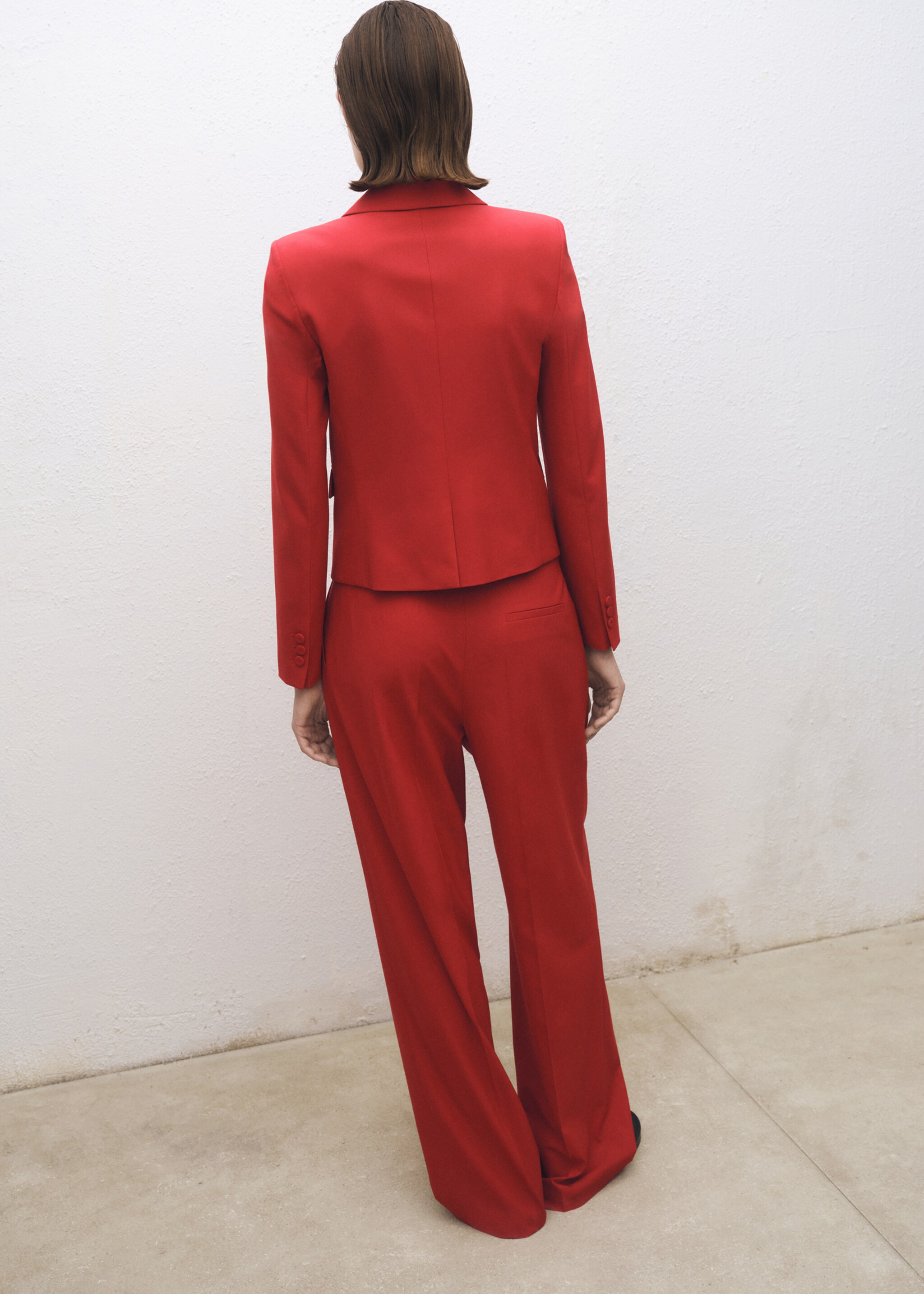 Wide leg wool-blend suit trousers - Reverse of the article, Red. Ref: 87024813-00.