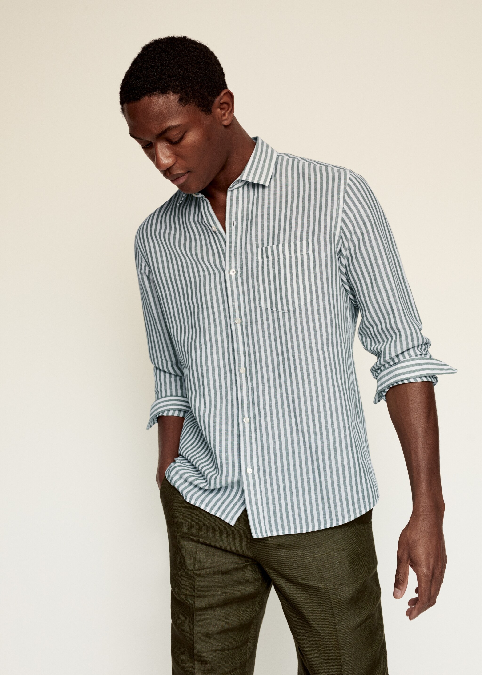 Camisa regular fit lino rayas  - Plano medio