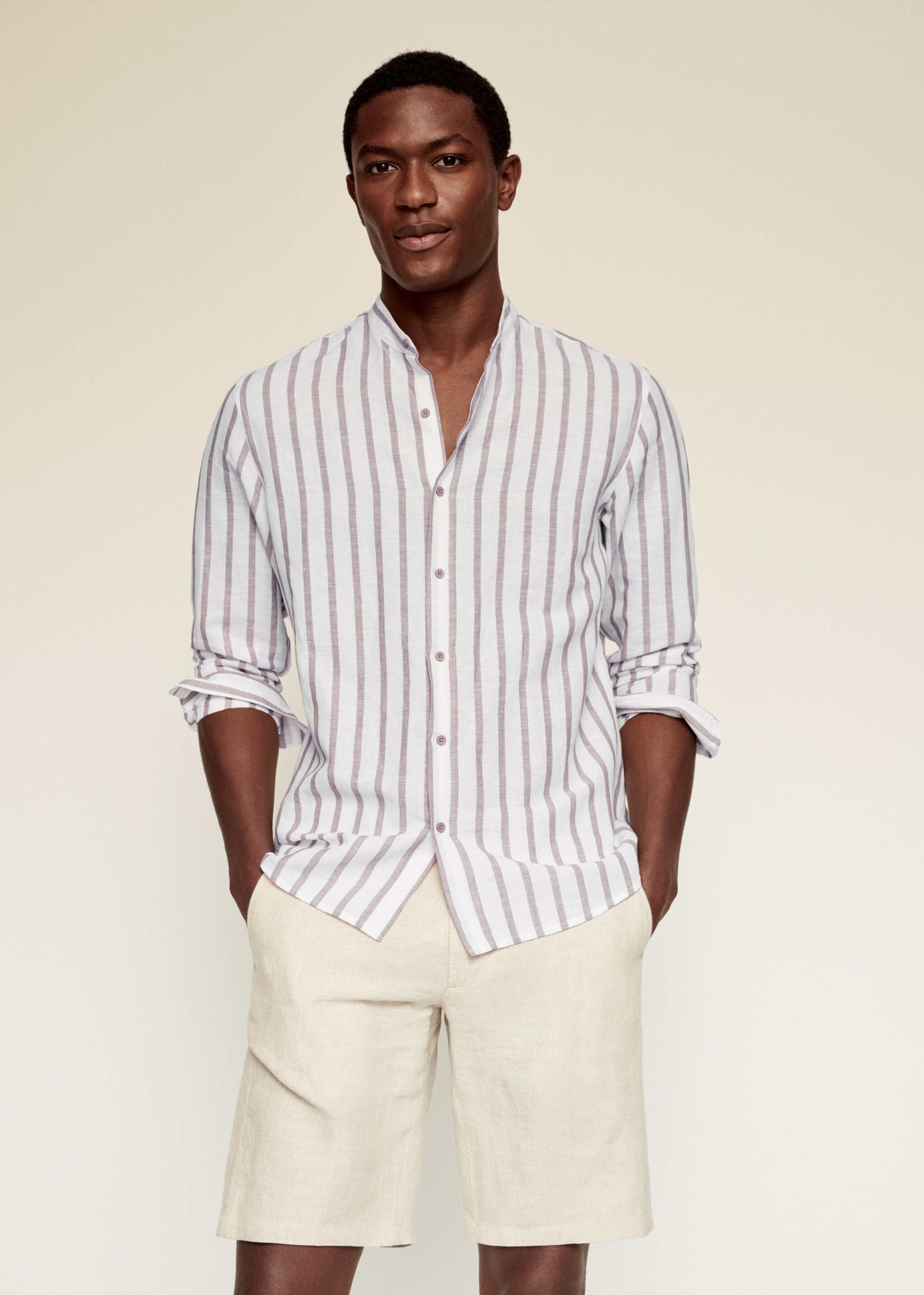 Camisa regular fit lino cuello mao - Plano medio