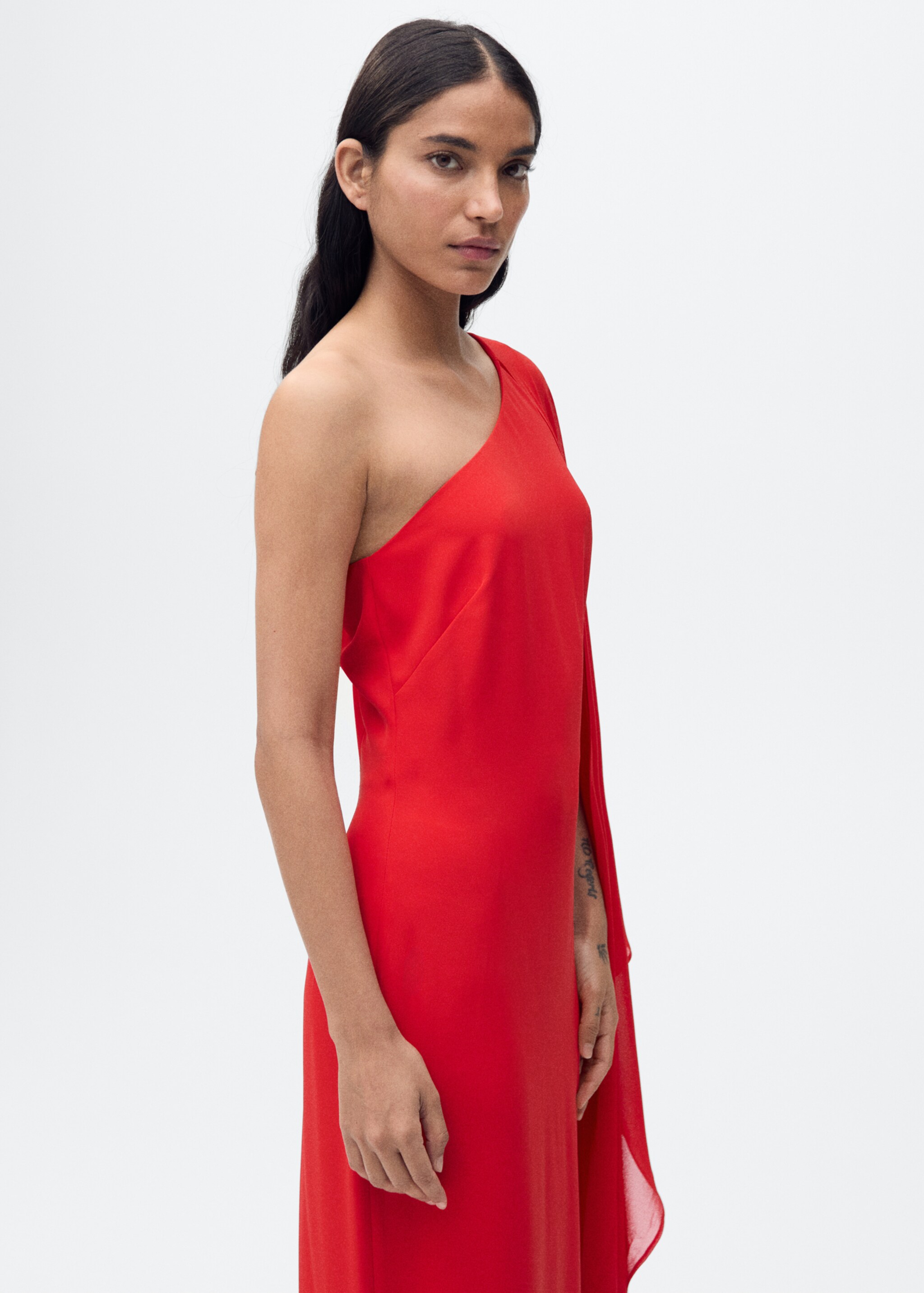 Asymmetrical dress with flared sleeves - Medium plane, Red. Ref: 87025730-00.