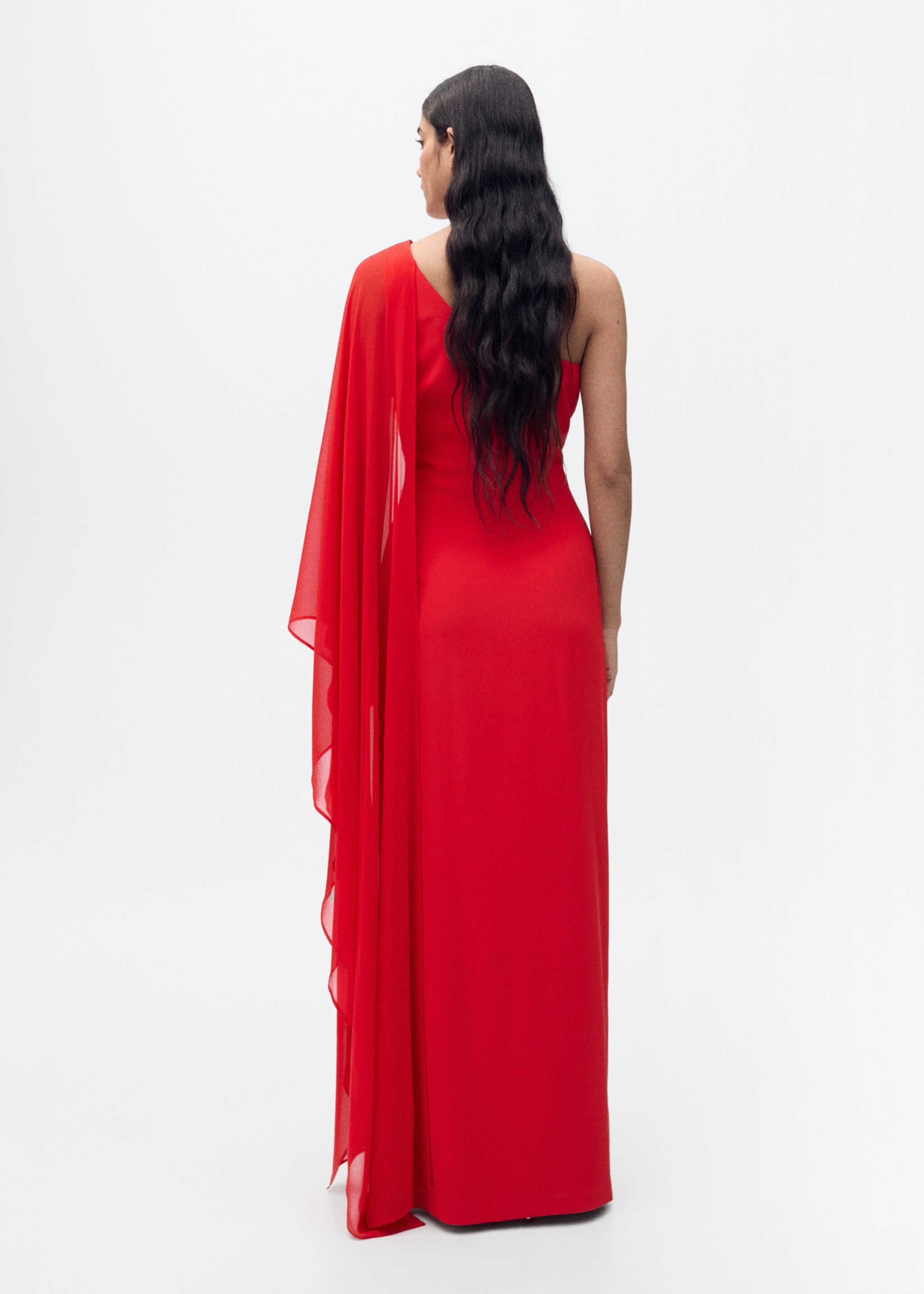 Asymmetrical dress with flared sleeves - Reverse of the article, Red. Ref: 87025730-00.