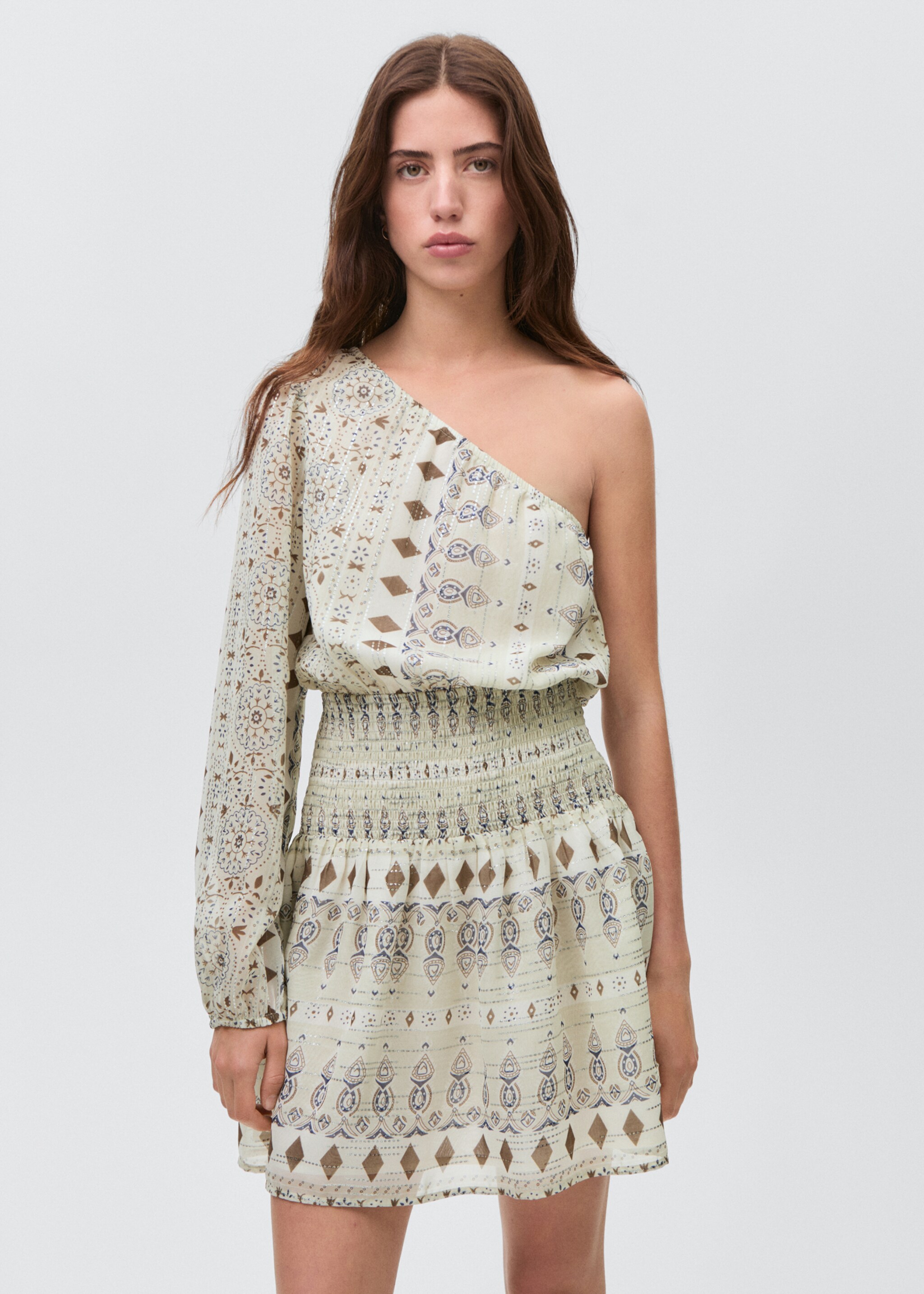 Vestido corto asimétrico - Plano medio, Verde menta. Ref: 87025736-00.