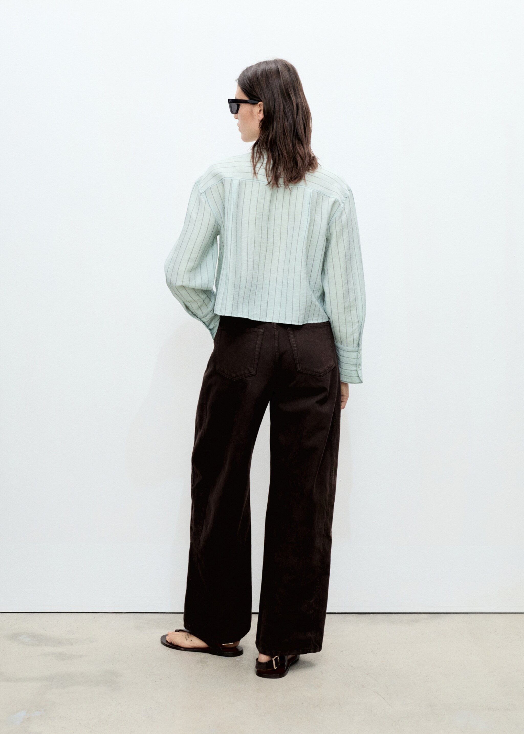 Striped cropped shirt - Reverse of the article, Green. Ref: 87025750-00.