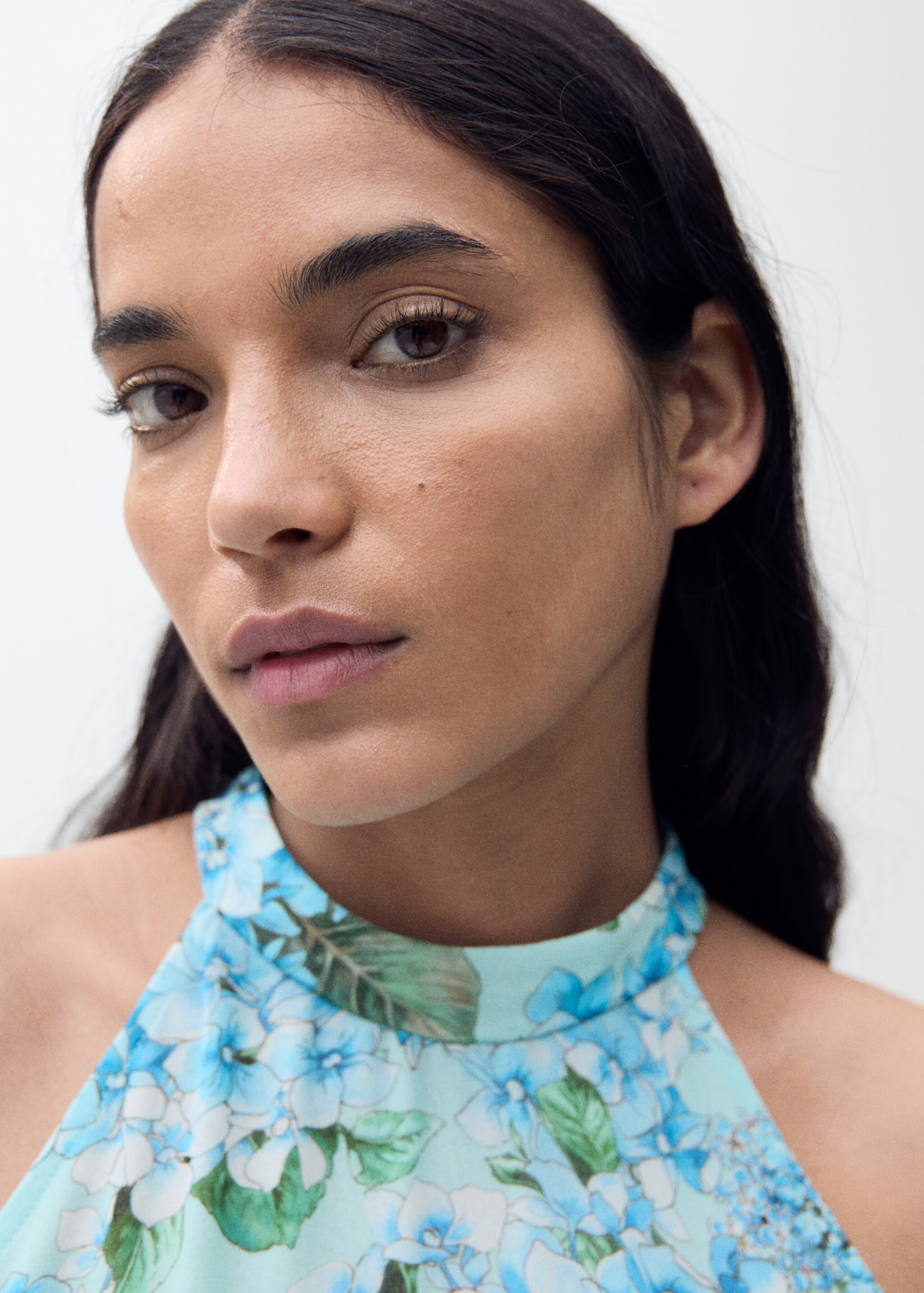 Floral-print pleated dress - Details of the article 1, Blue. Ref: 87025756-00.