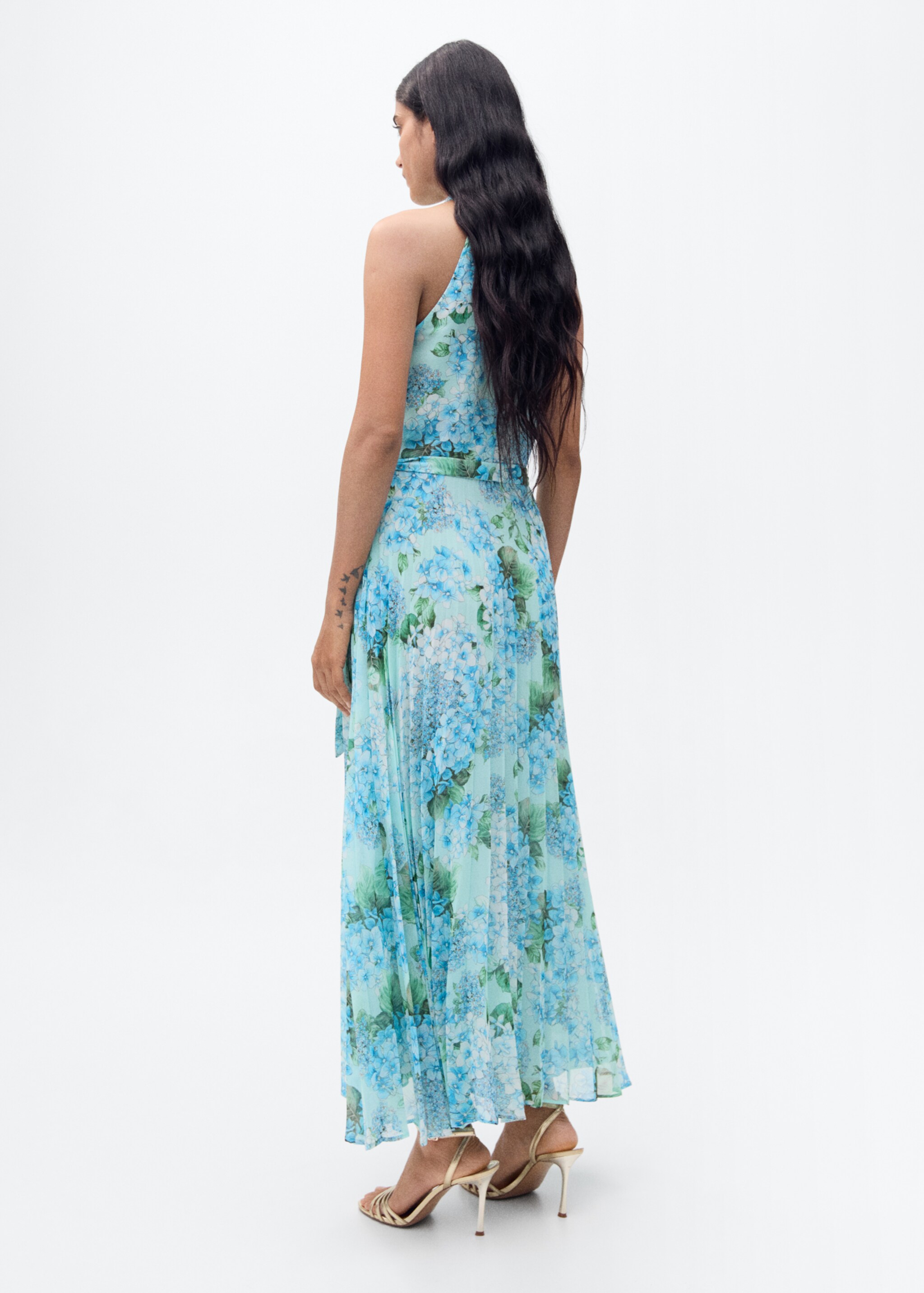 Floral-print pleated dress - Reverse of the article, Blue. Ref: 87025756-00.