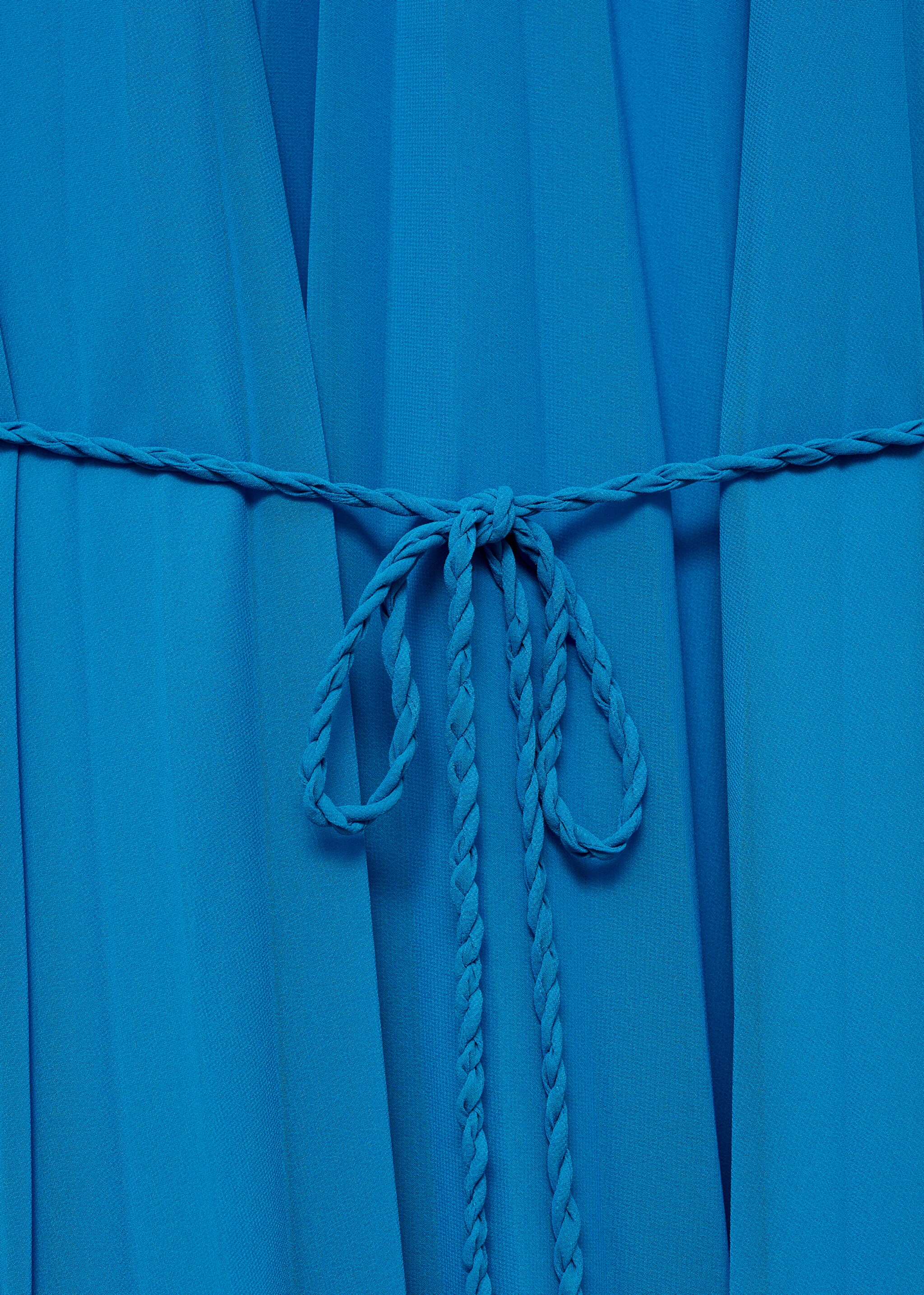 Flared-sleeve pleated dress - Details of the article 8, Blue. Ref: 87025757-00.