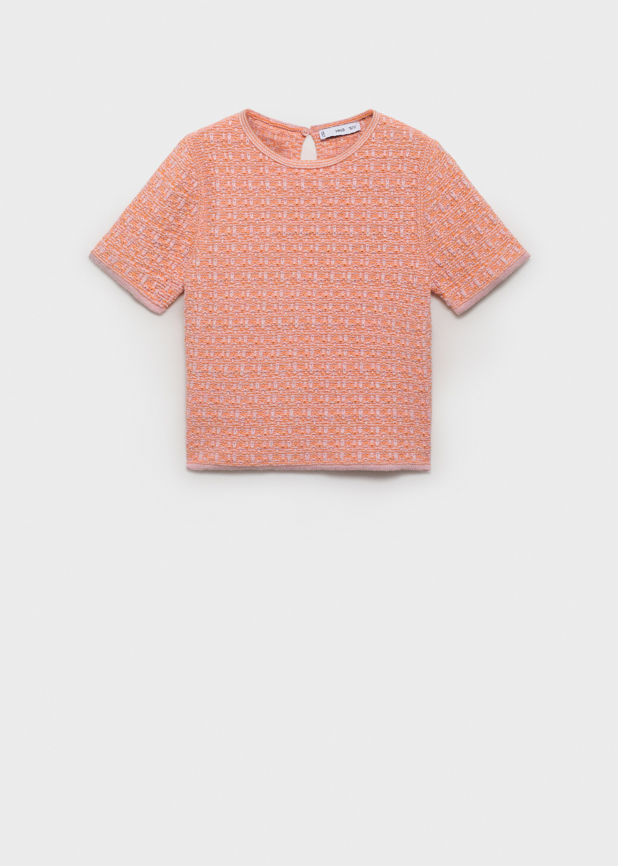 Short-sleeved tweed sweater - Article without model, Pastel Pink. Ref: 87025764-00.