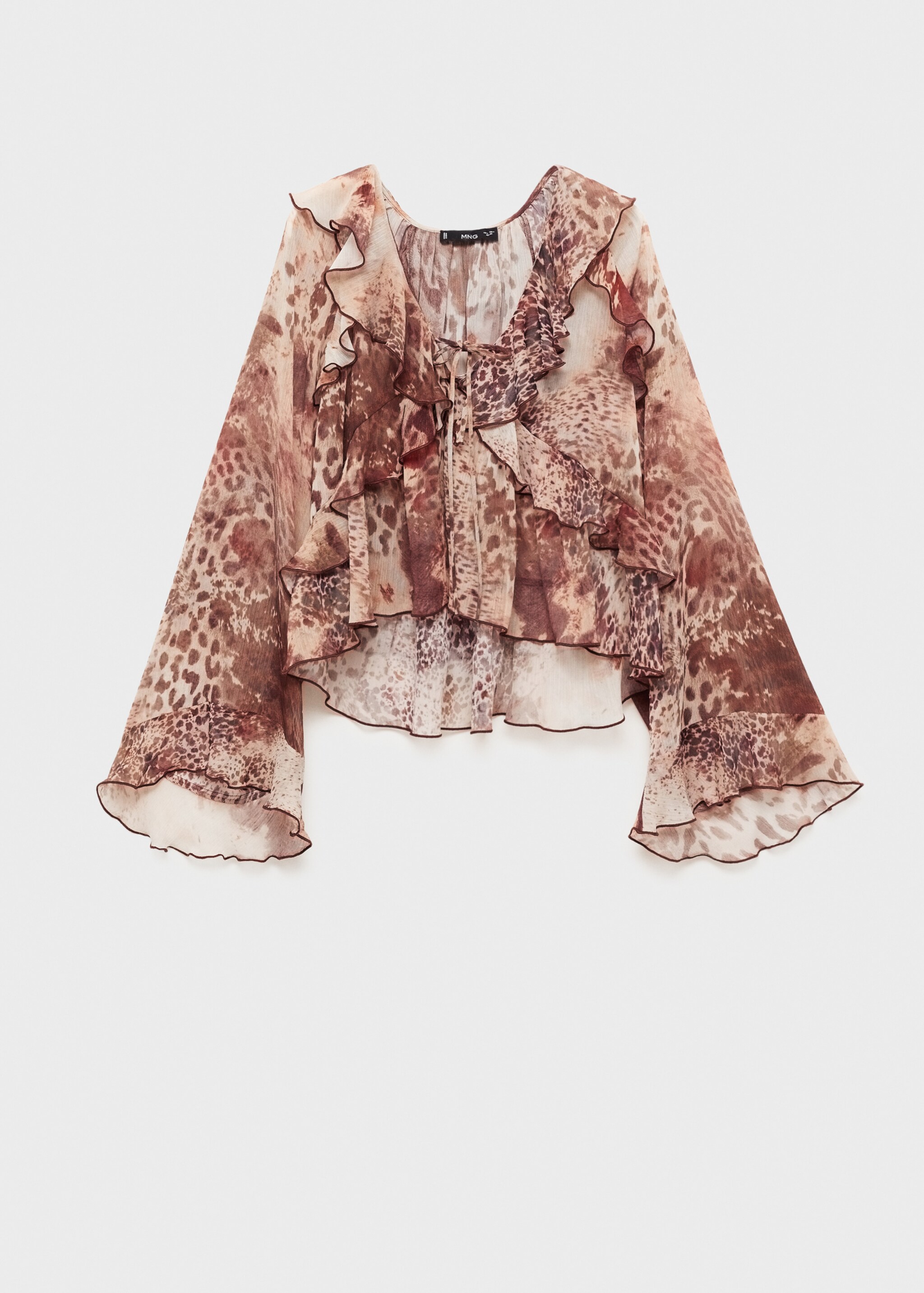 Bedrukte blouse met ruches en strikdetail - Artikel zonder model, Bruin. Ref: 87025765-00.