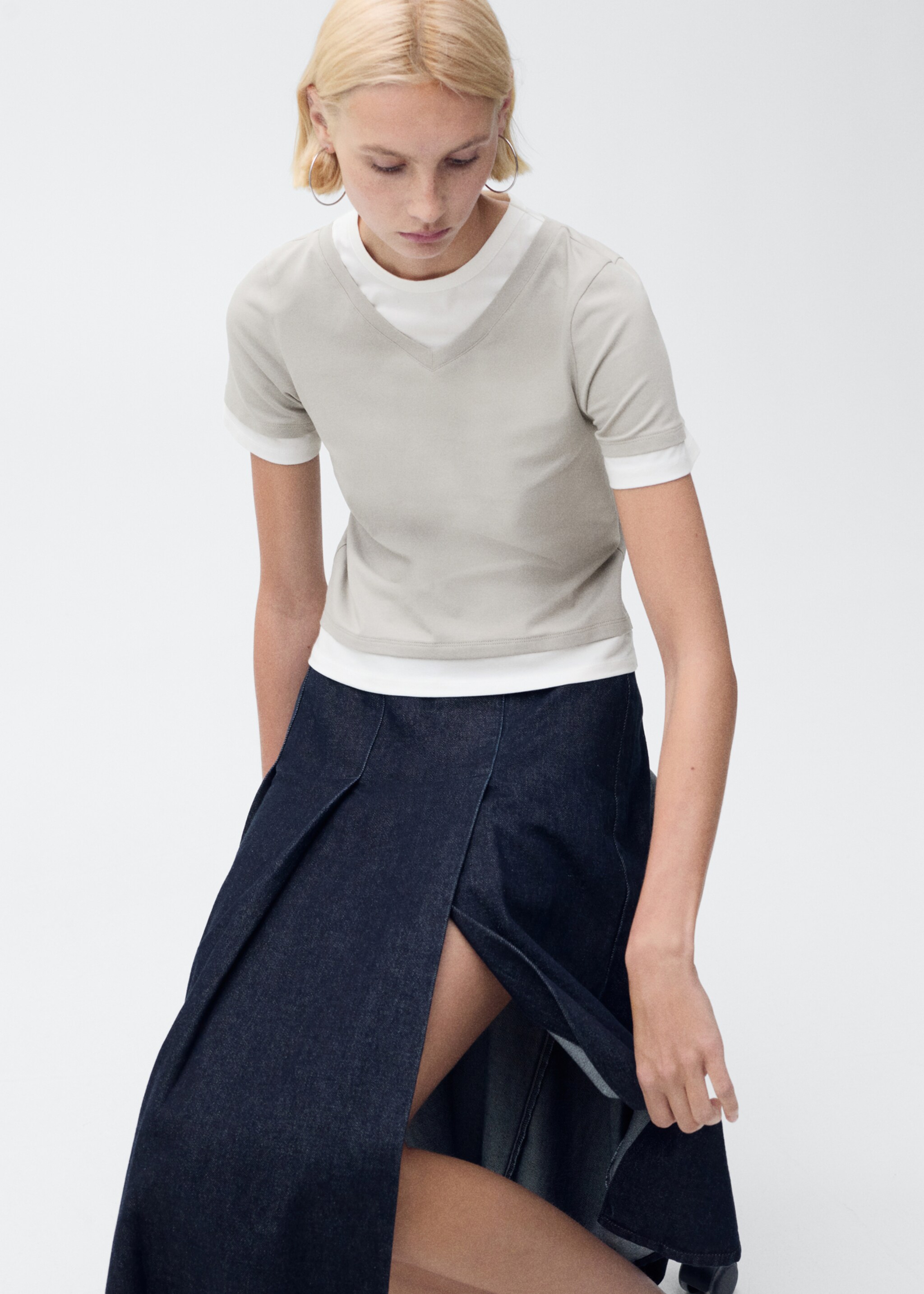 Gecombineerd katoenen T-shirt - Detail van het artikel 2, Grijs. Ref: 87025768-00.