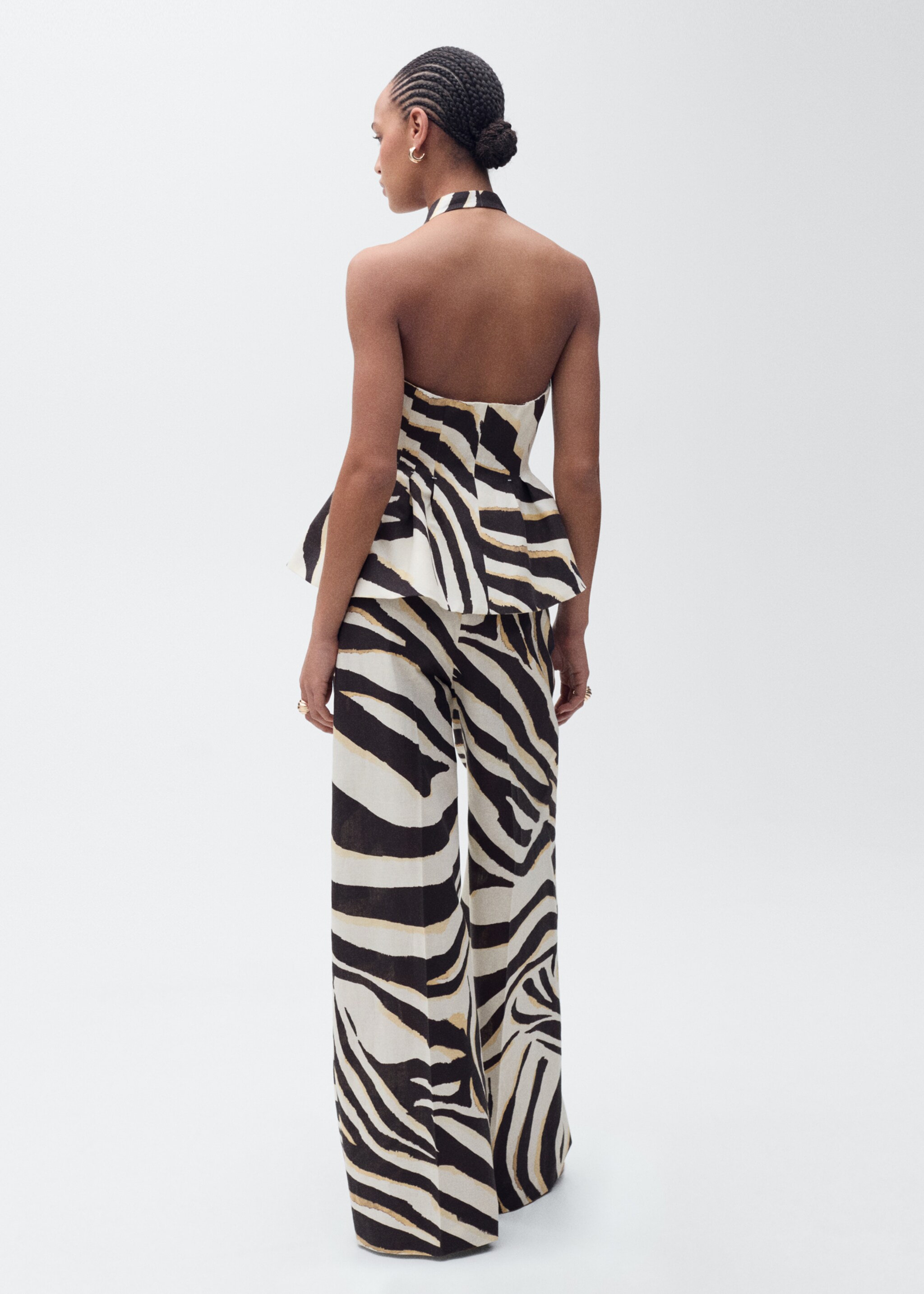 Linen wide leg zebra-print pants - Reverse of the article, Beige. Ref: 87025769-00.
