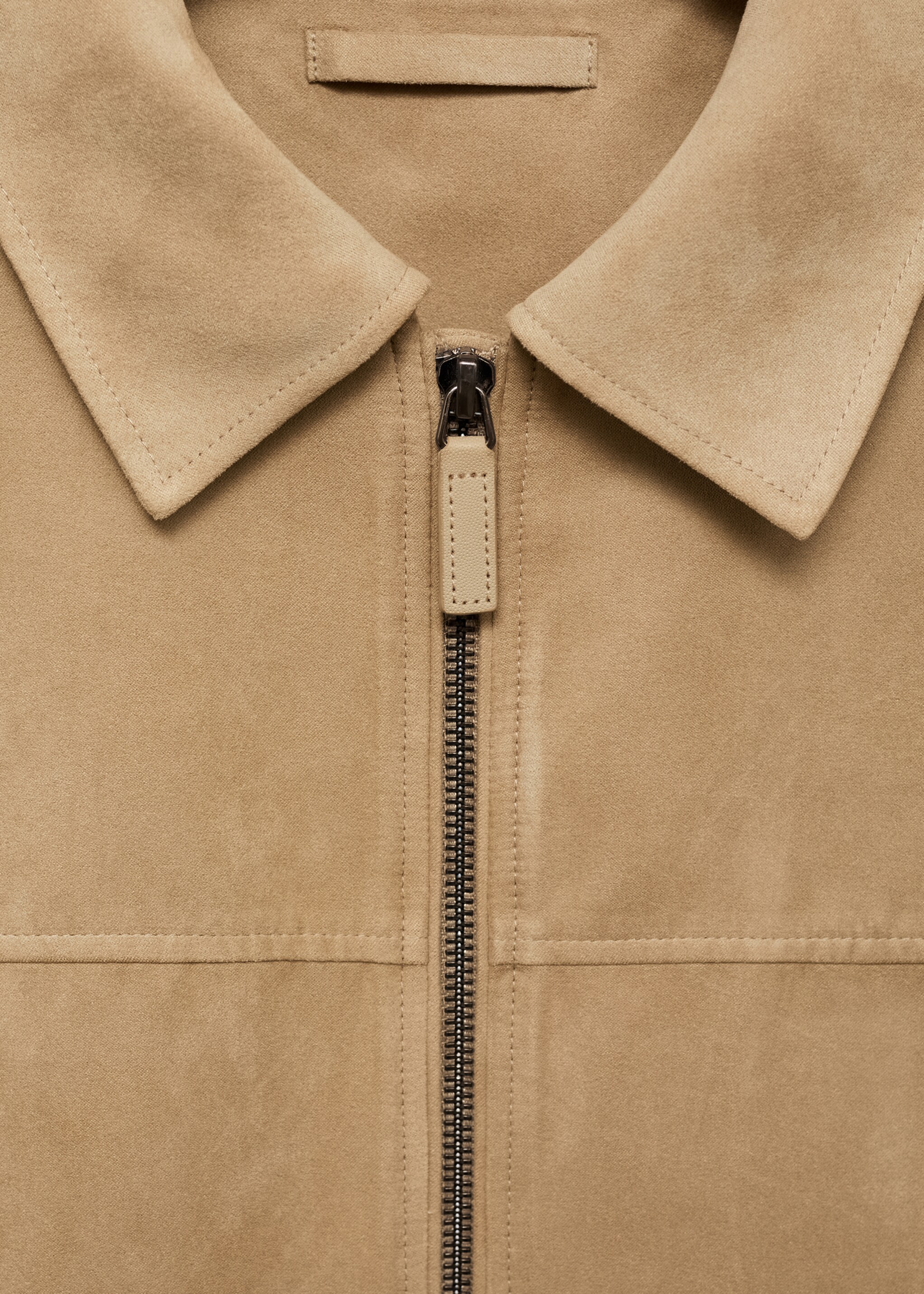 Suede-effect jacket with zip - Details of the article 8, Beige. Ref: 87025917-00.