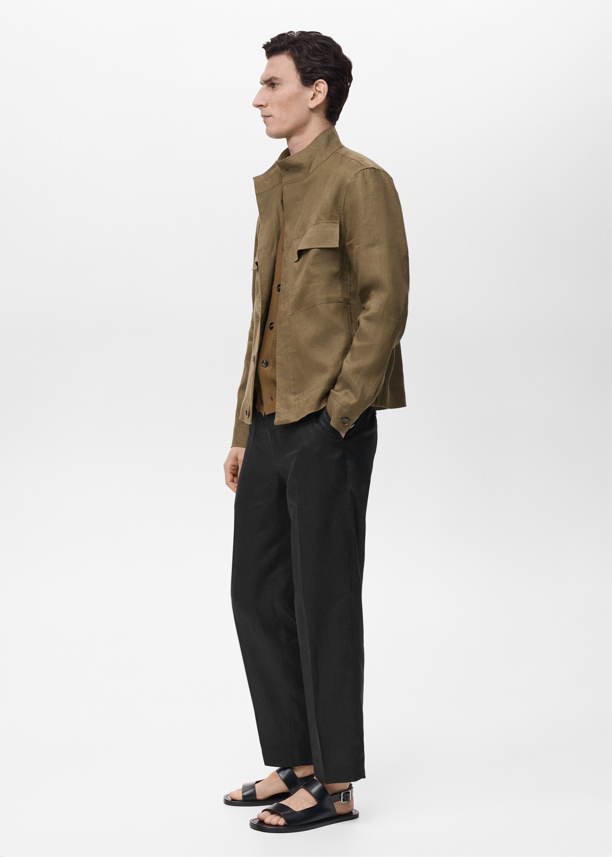 100% linen turtleneck jacket - Details of the article 2, Khaki. Ref: 87025920-00.