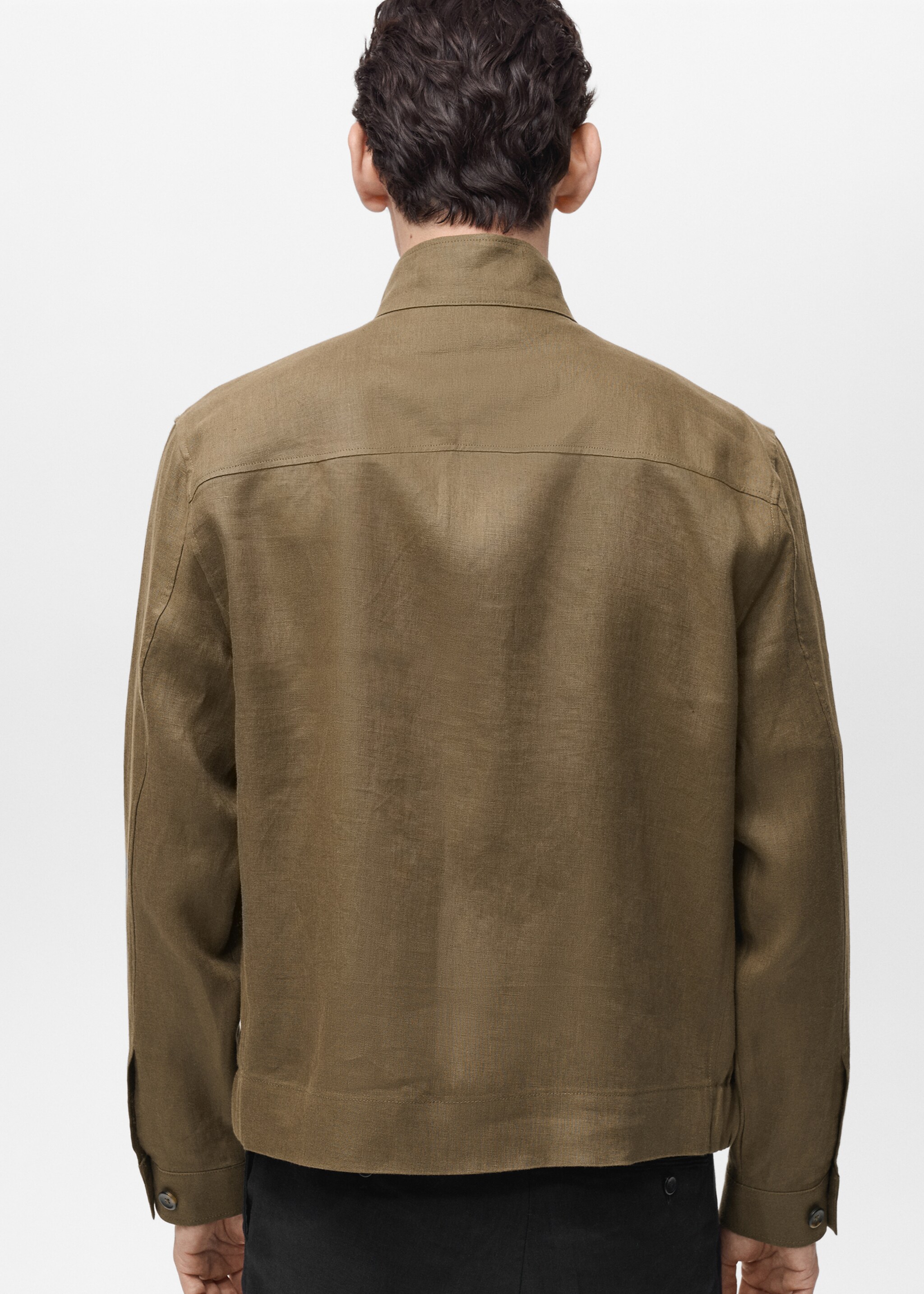 100% linen turtleneck jacket - Reverse of the article, Khaki. Ref: 87025920-00.