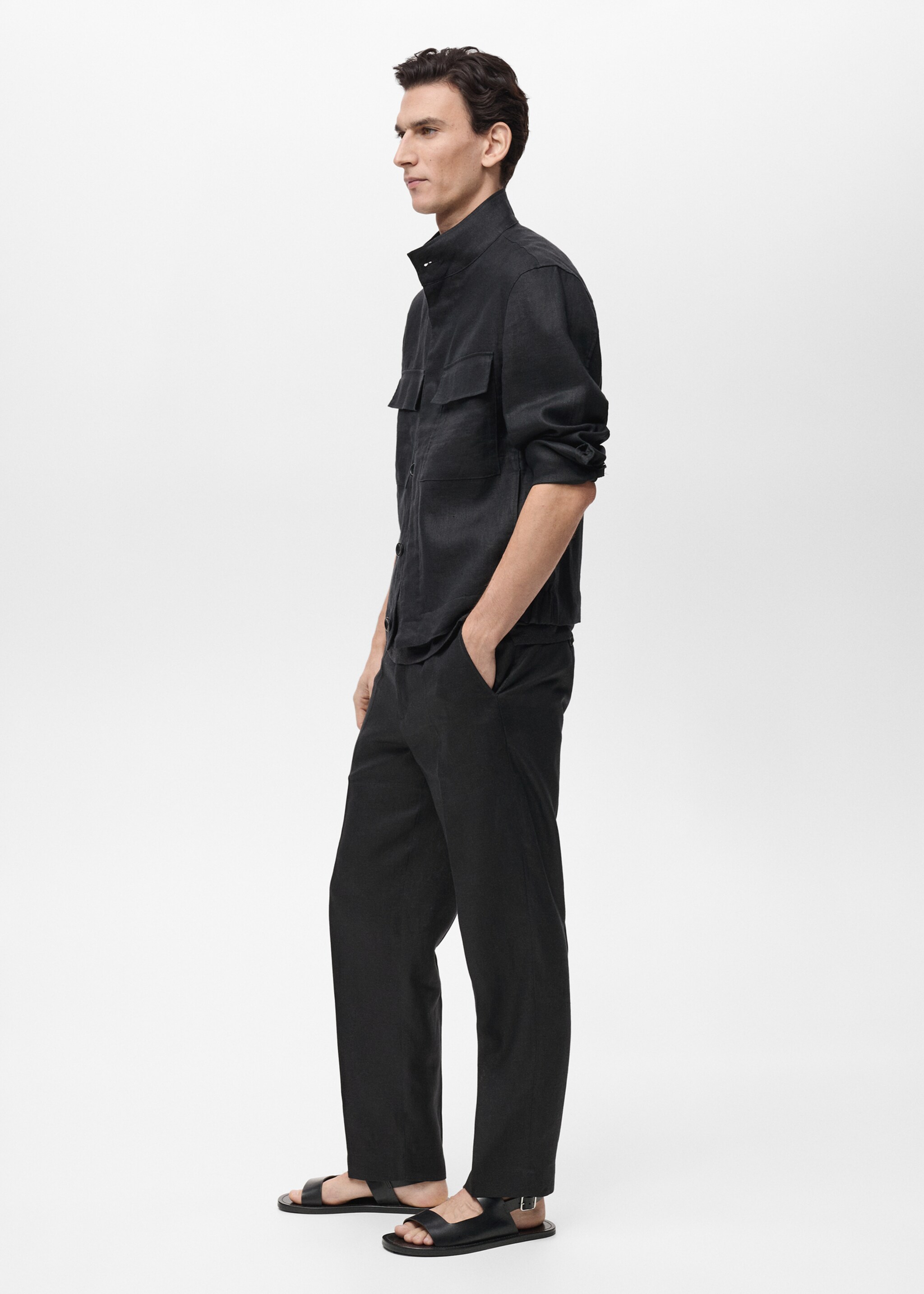 100% linen turtleneck jacket - Details of the article 2, Black. Ref: 87025920-00.