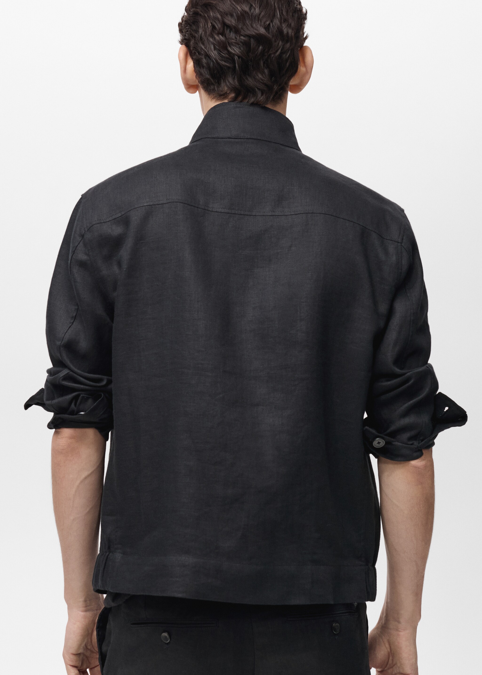 100% linen turtleneck jacket - Reverse of the article, Black. Ref: 87025920-00.