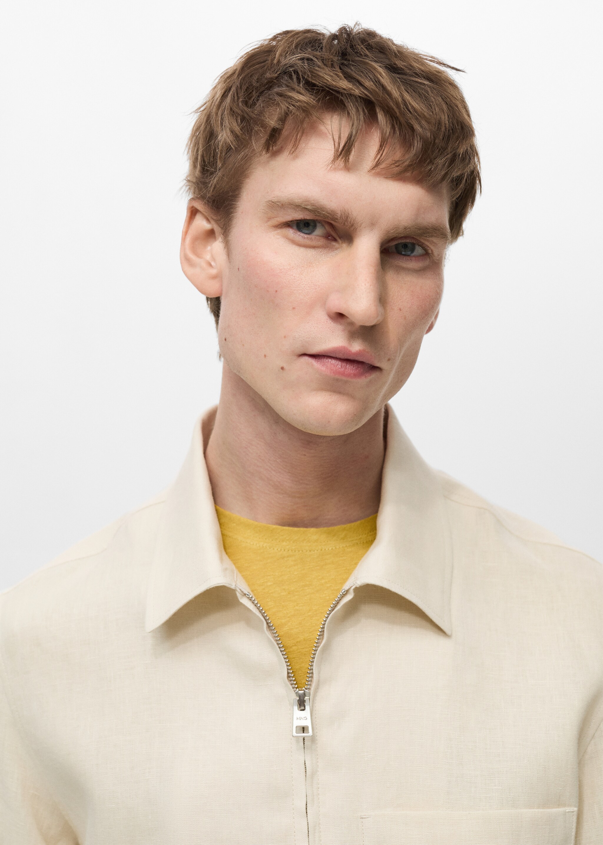 Chaqueta 100% lino cremallera - Detalle del artículo 1, Blanco marfil. Ref: 87025921-00.