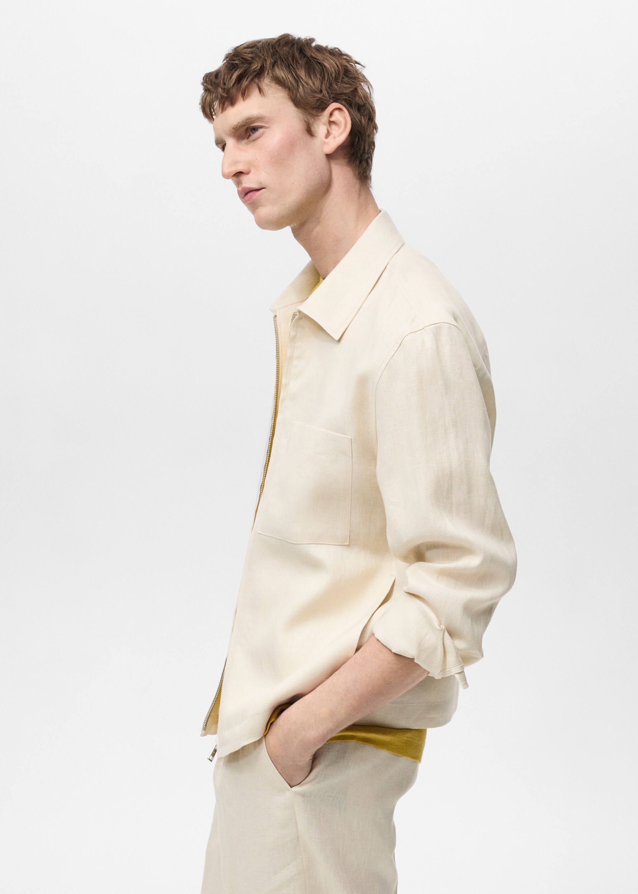 Chaqueta 100% lino cremallera - Detalle del artículo 2, Blanco marfil. Ref: 87025921-00.