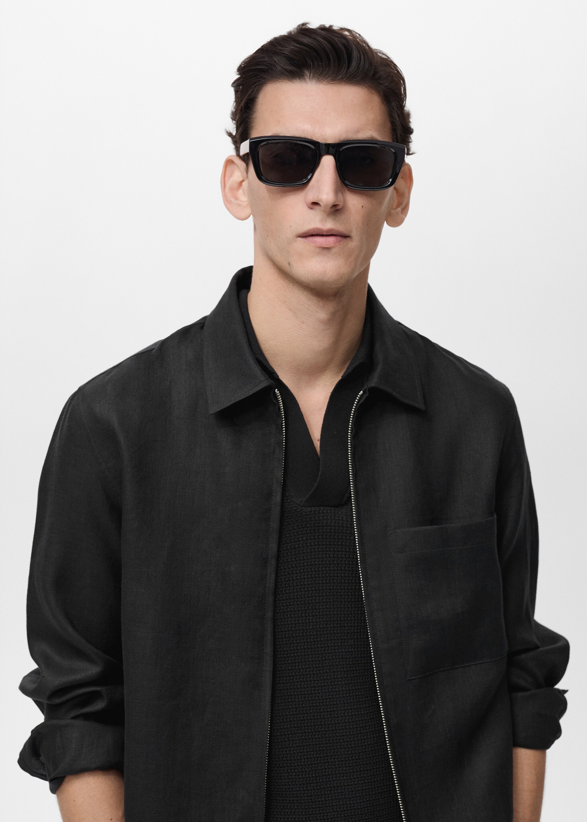 Veste 100 % lin fermeture Éclair - Détail de l'article 1, Noir. Ref: 87025921-00.