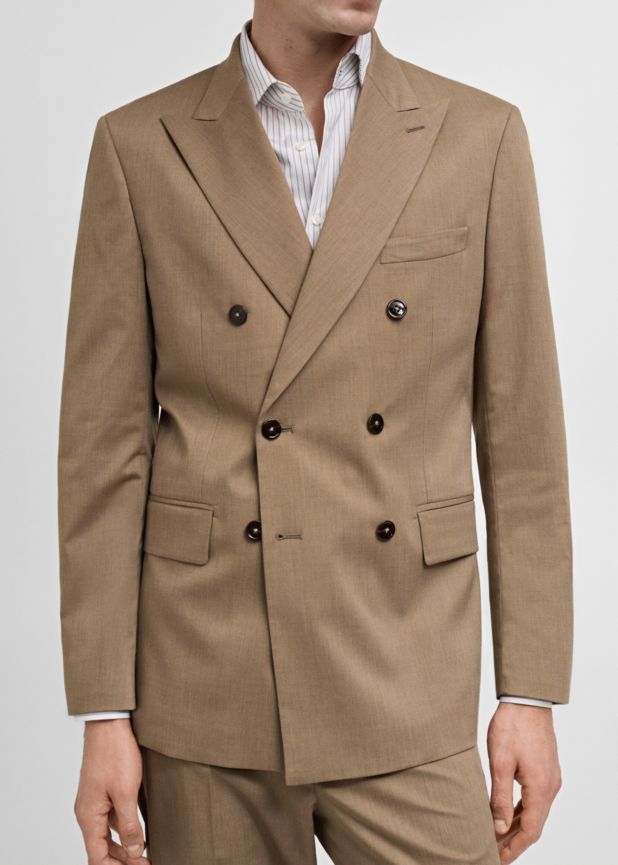 Giacca completo Mónaco doppiopetto slim-fit - Dettaglio dell'articolo 6, Marrone medio. Ref: 87025929-00.