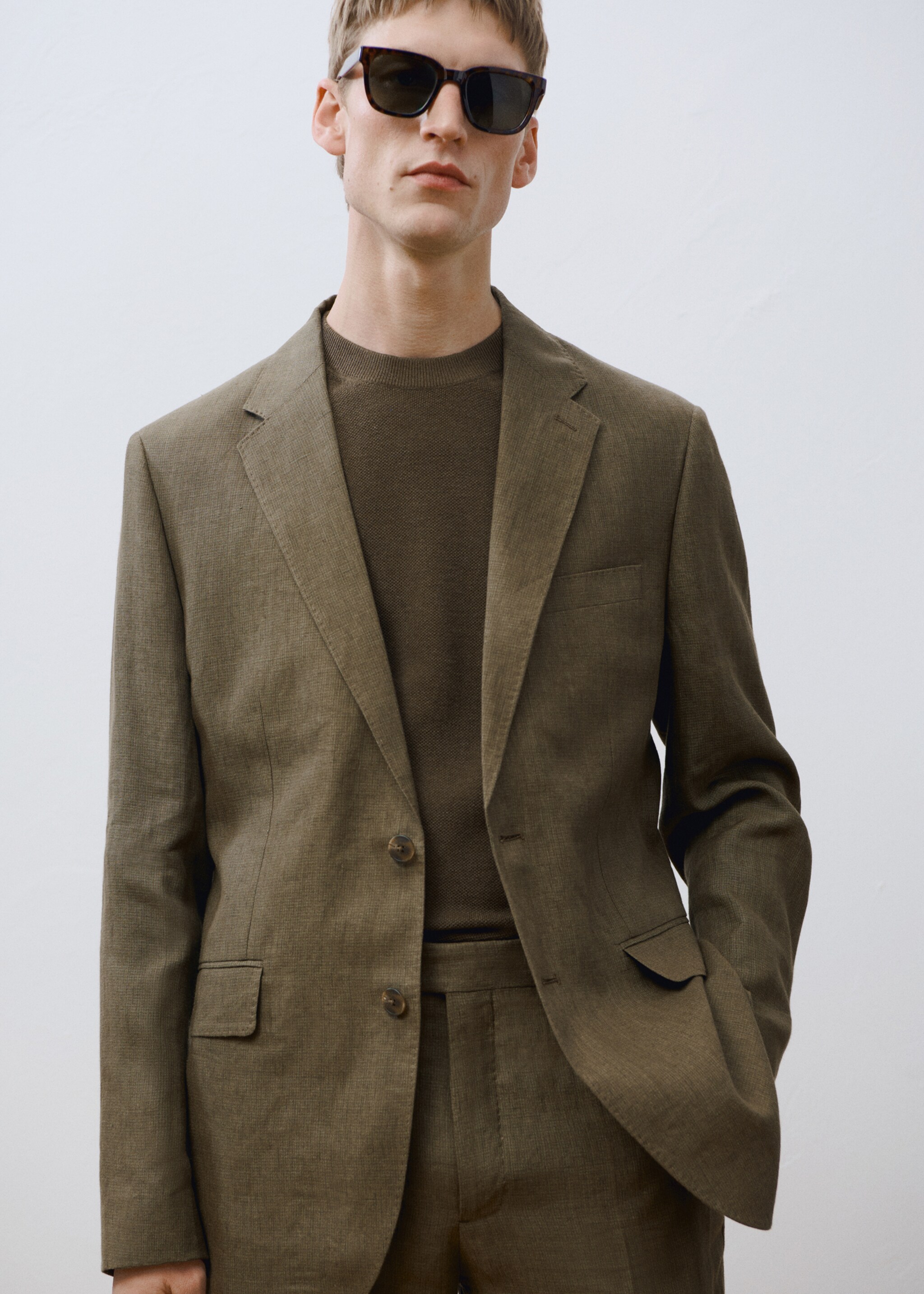 Americana vestit Amalfi 100% lli slim fit - Detall de l'article 5, Caqui. Ref: 87025930-00.