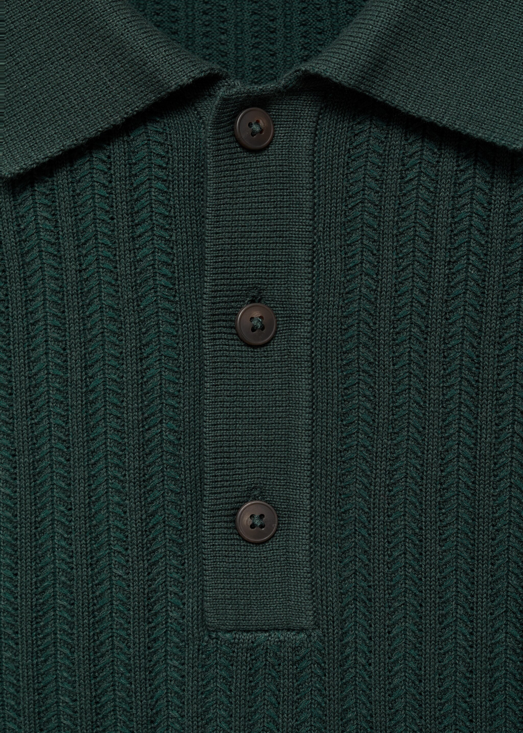 Fine-knit herringbone polo shirt - Details of the article 8, Dark Green. Ref: 87025938-00.