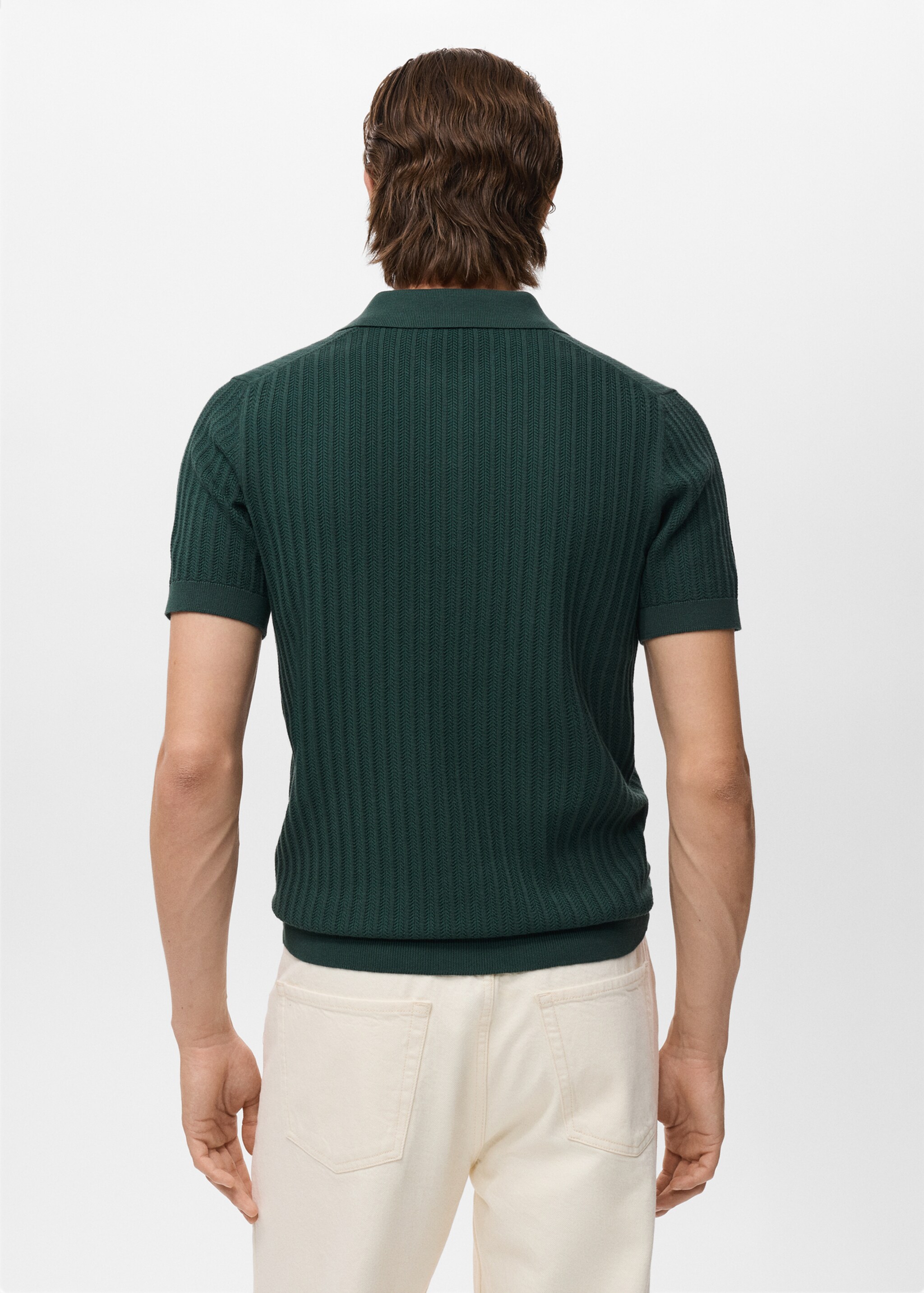 Fine-knit herringbone polo shirt - Reverse of the article, Dark Green. Ref: 87025938-00.