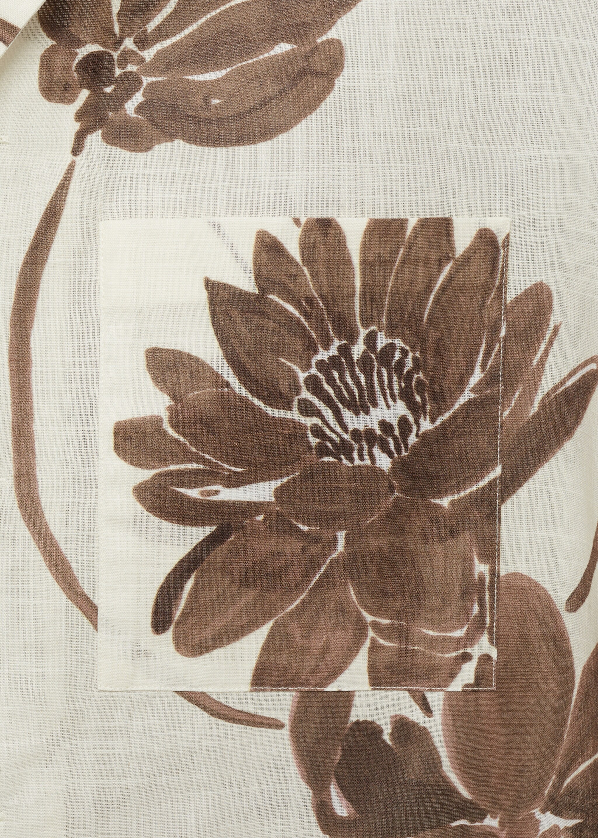 Overhemd met bloemenprint en bowlingkraag - Detail van het artikel 0, Bruin. Ref: 87025939-00.