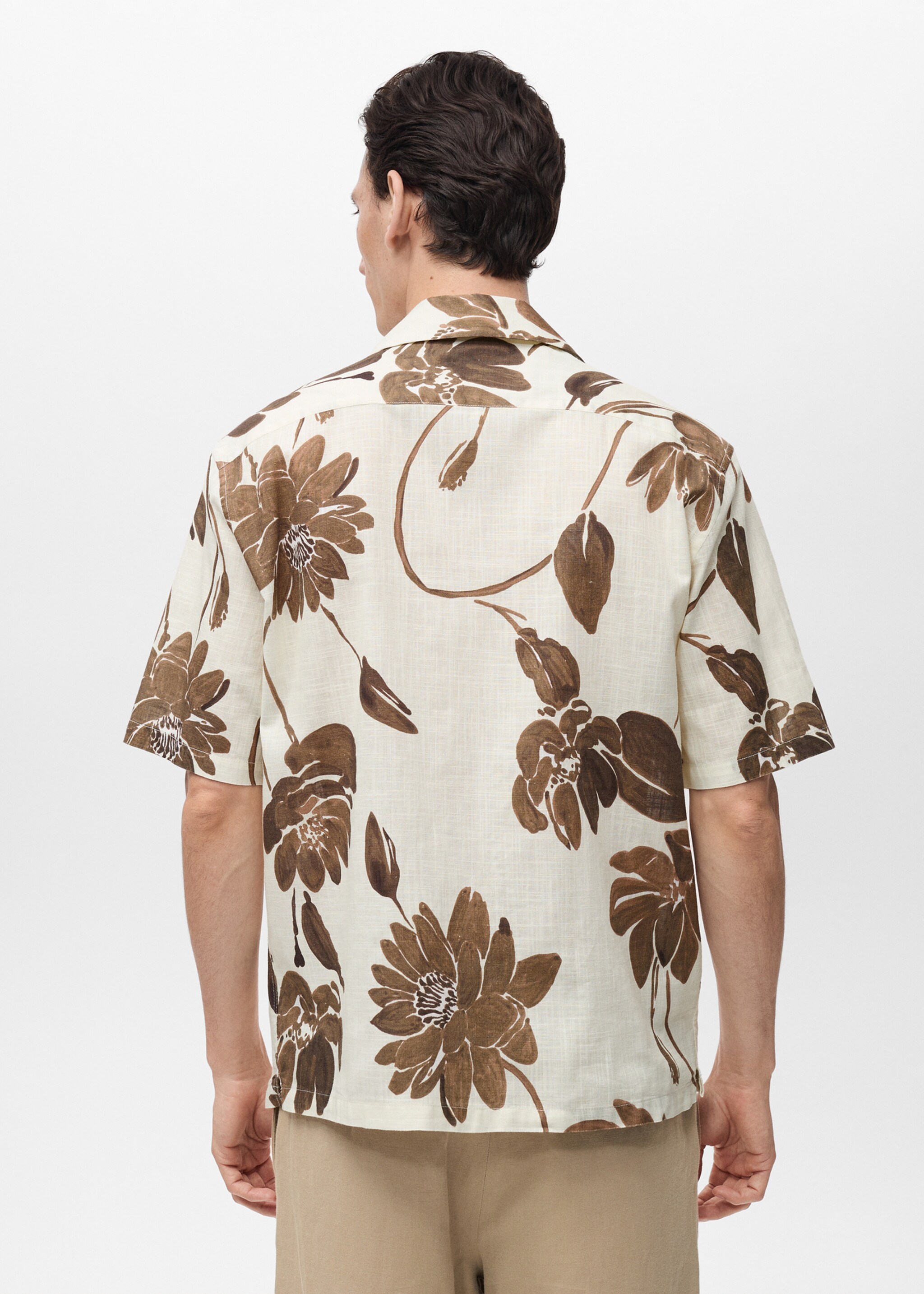 Overhemd met bloemenprint en bowlingkraag - Achterkant van het artikel, Bruin. Ref: 87025939-00.