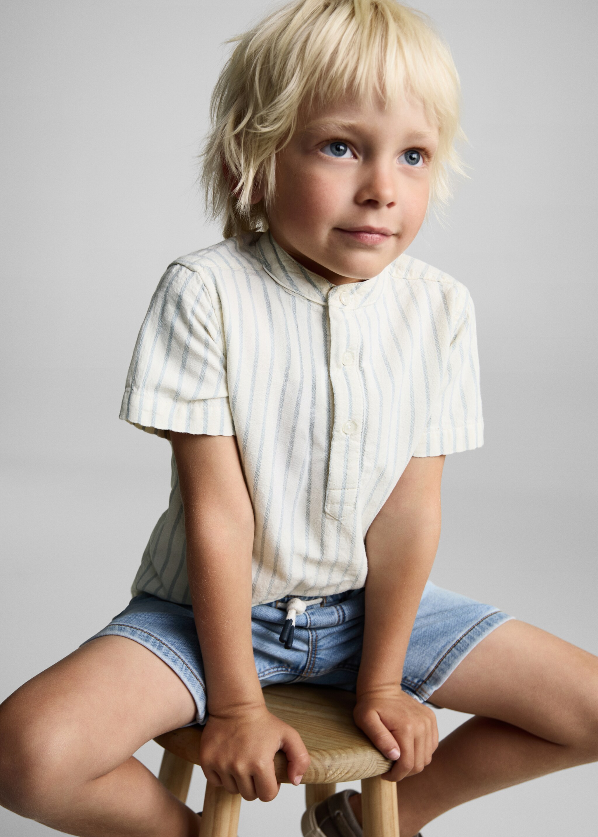 Πουκάμισο ριγέ λαιμόκοψη mao - Λεπτομέρεια του προϊόντος 2, Υπόλευκο. Ref: 87025943-00.