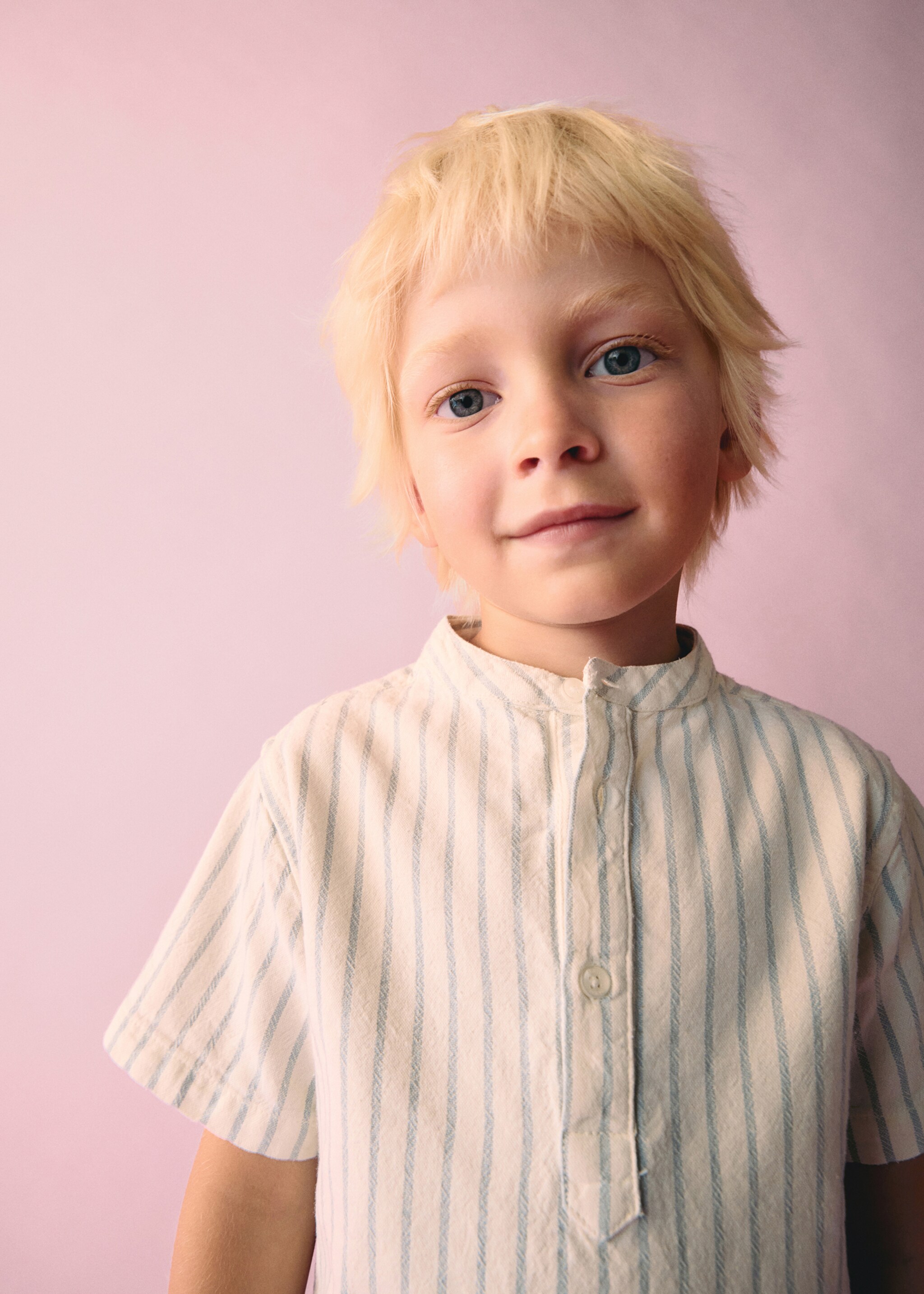 Πουκάμισο ριγέ λαιμόκοψη mao - Λεπτομέρεια του προϊόντος 5, Υπόλευκο. Ref: 87025943-00.