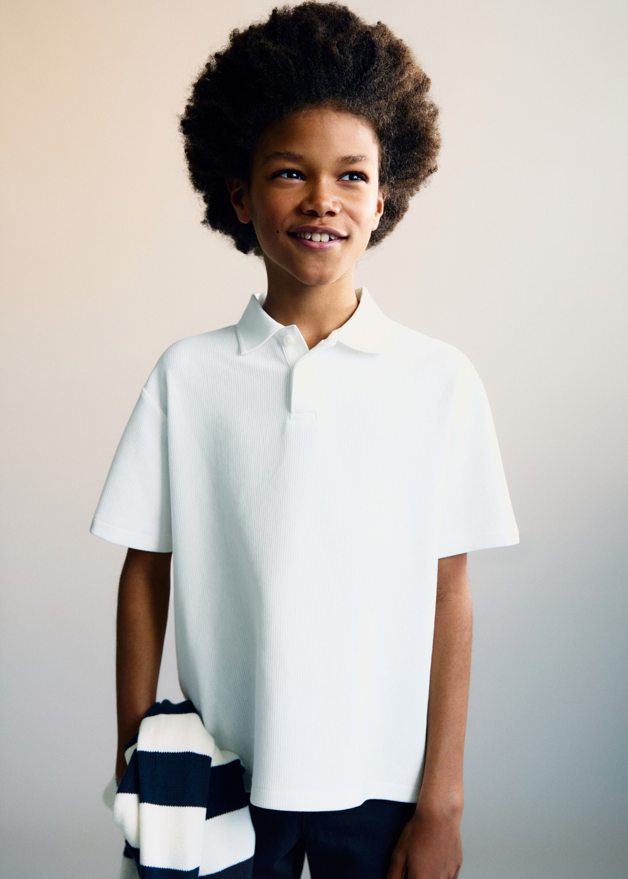 Ribbed cotton polo shirt - Medium plane, Off White. Ref: 87025950-00.