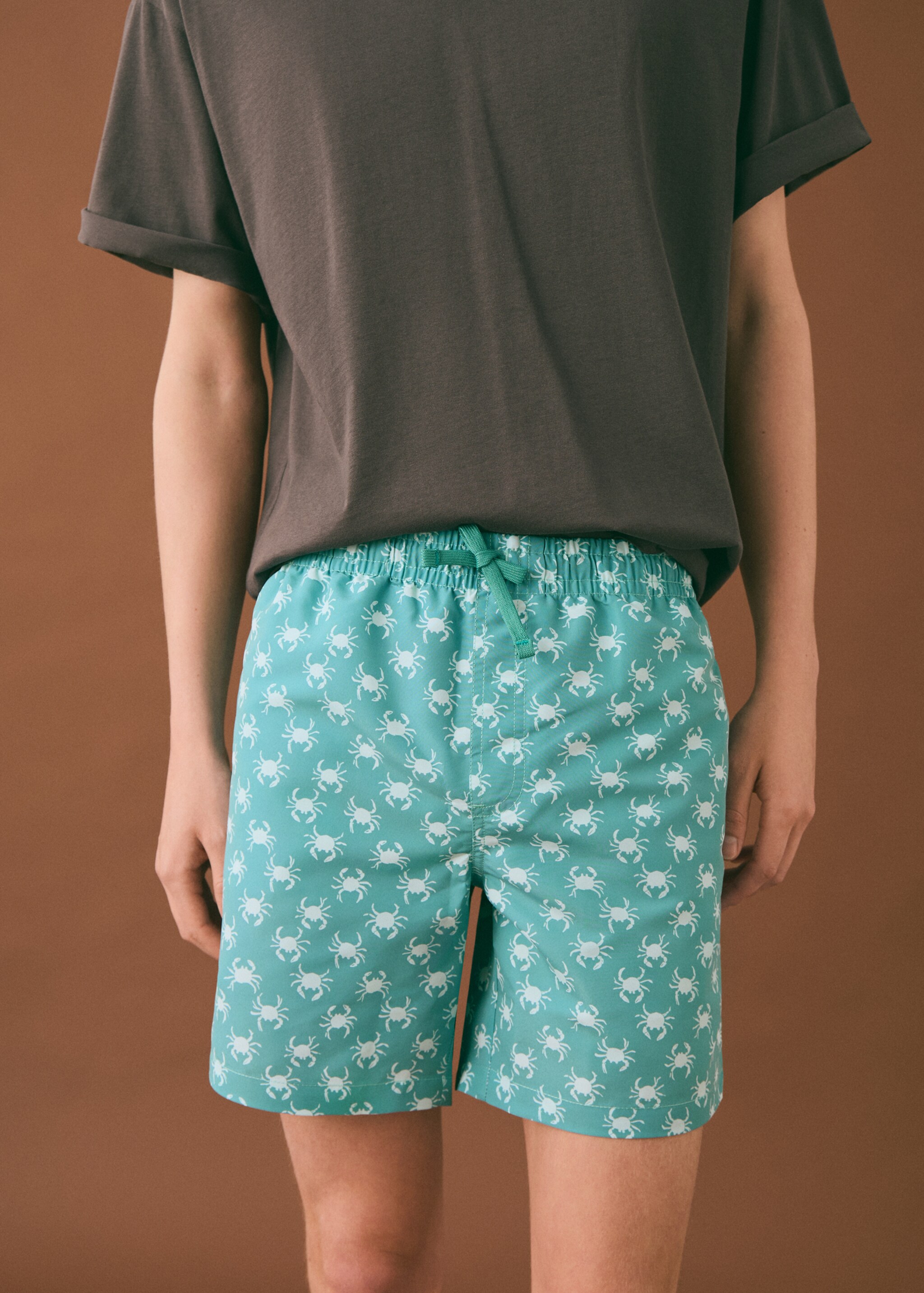 Crab-print swimsuit - Details of the article 1, Pastel Green. Ref: 87025954-00.