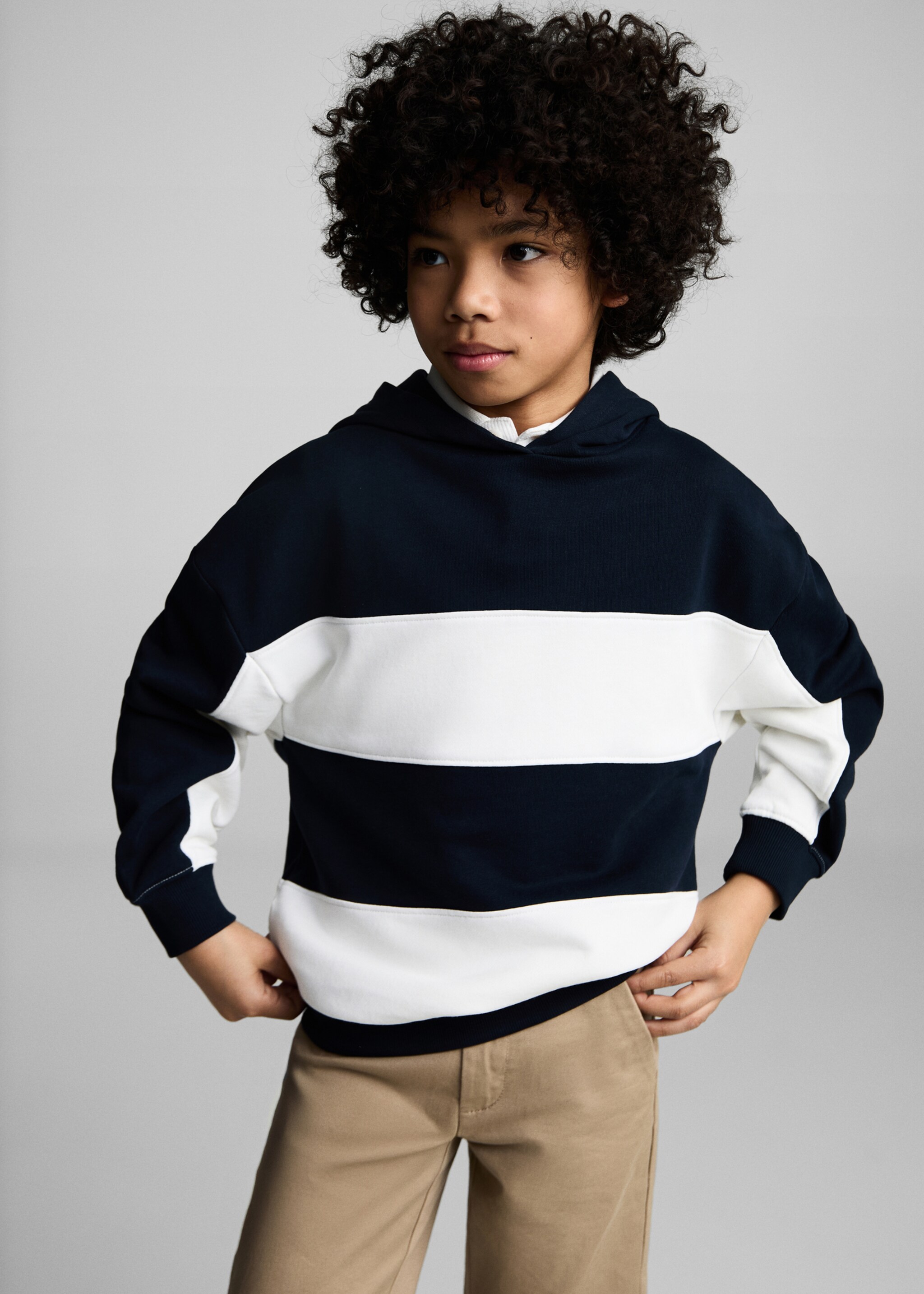Striped hooded sweatshirt - Medium plane, Dark Navy. Ref: 87025960-00.