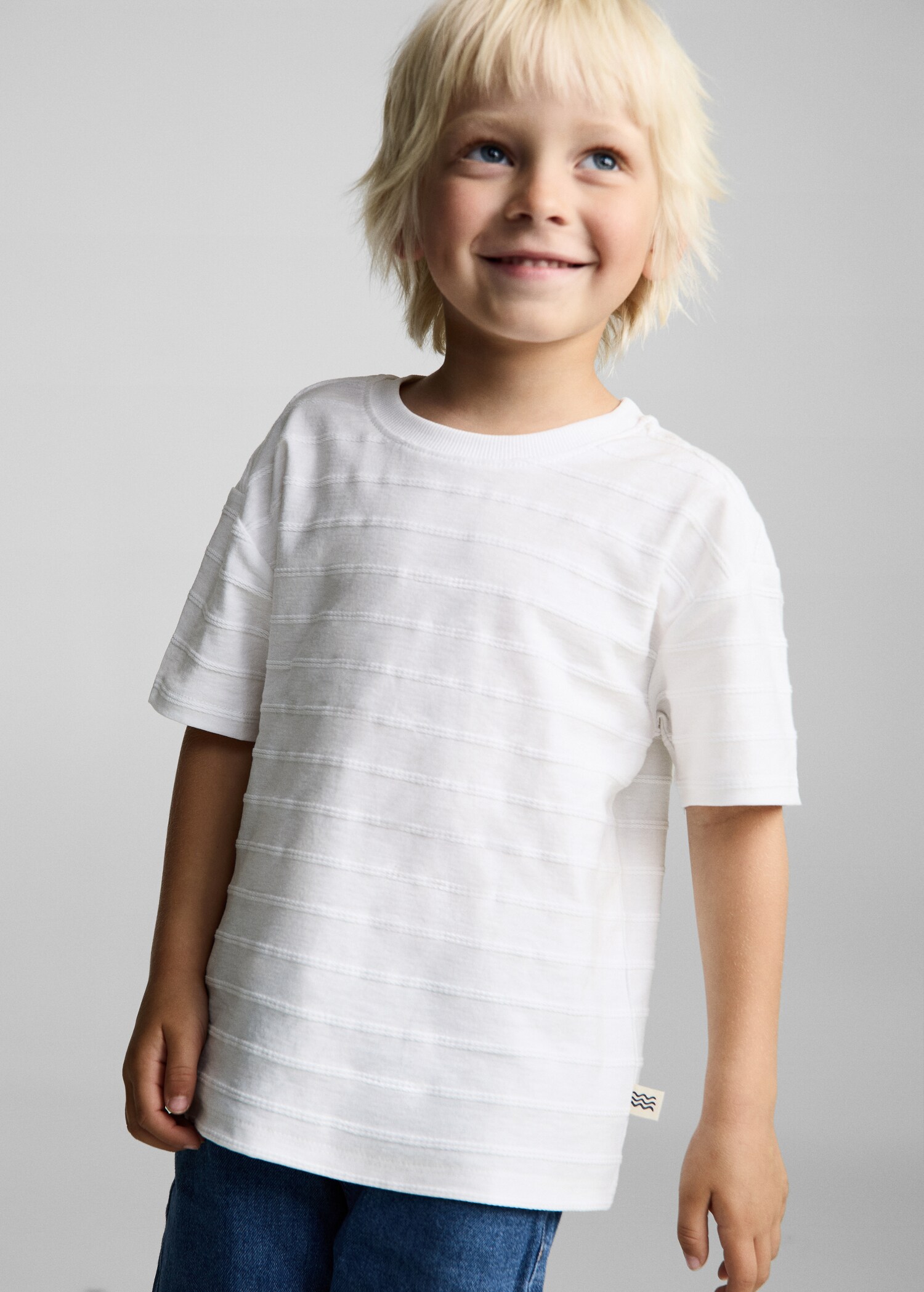 T-Shirt Baumwolle Streifen Relief - Mittlere Ansicht