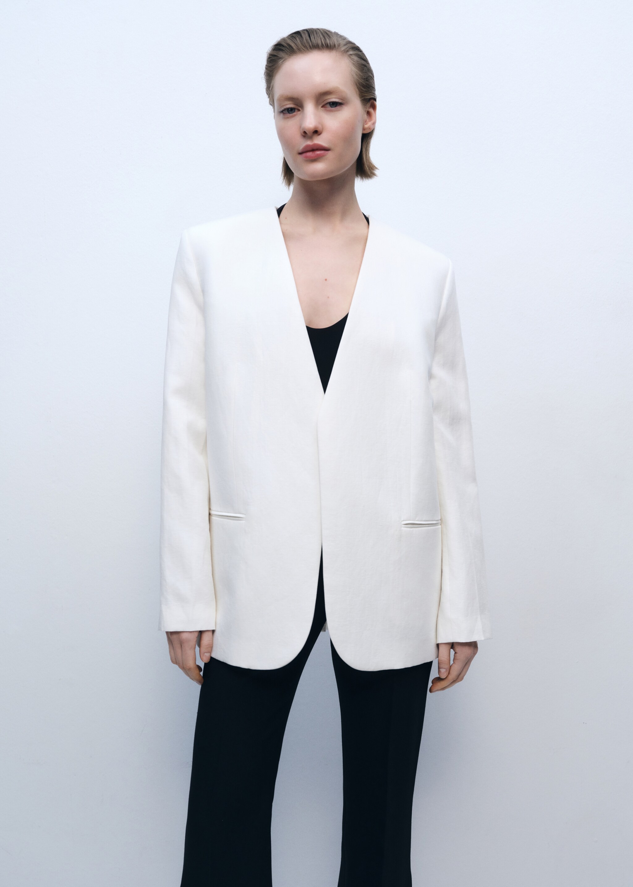 Lyocell and linen-blend jacket - Medium plane, Ecru. Ref: 87026375-00.