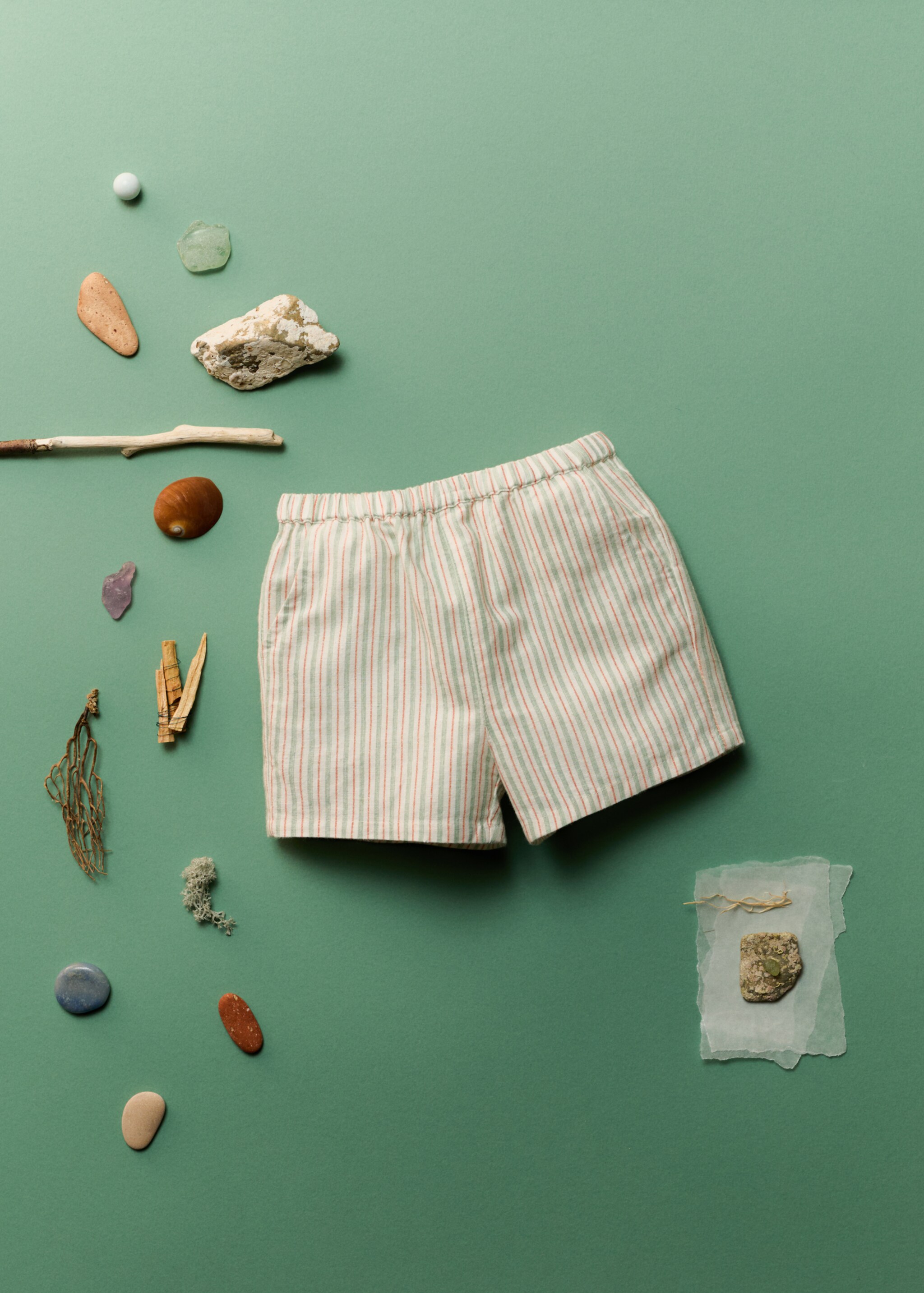 Striped linen shorts - Details of the article 5, Off White. Ref: 87026719-00.