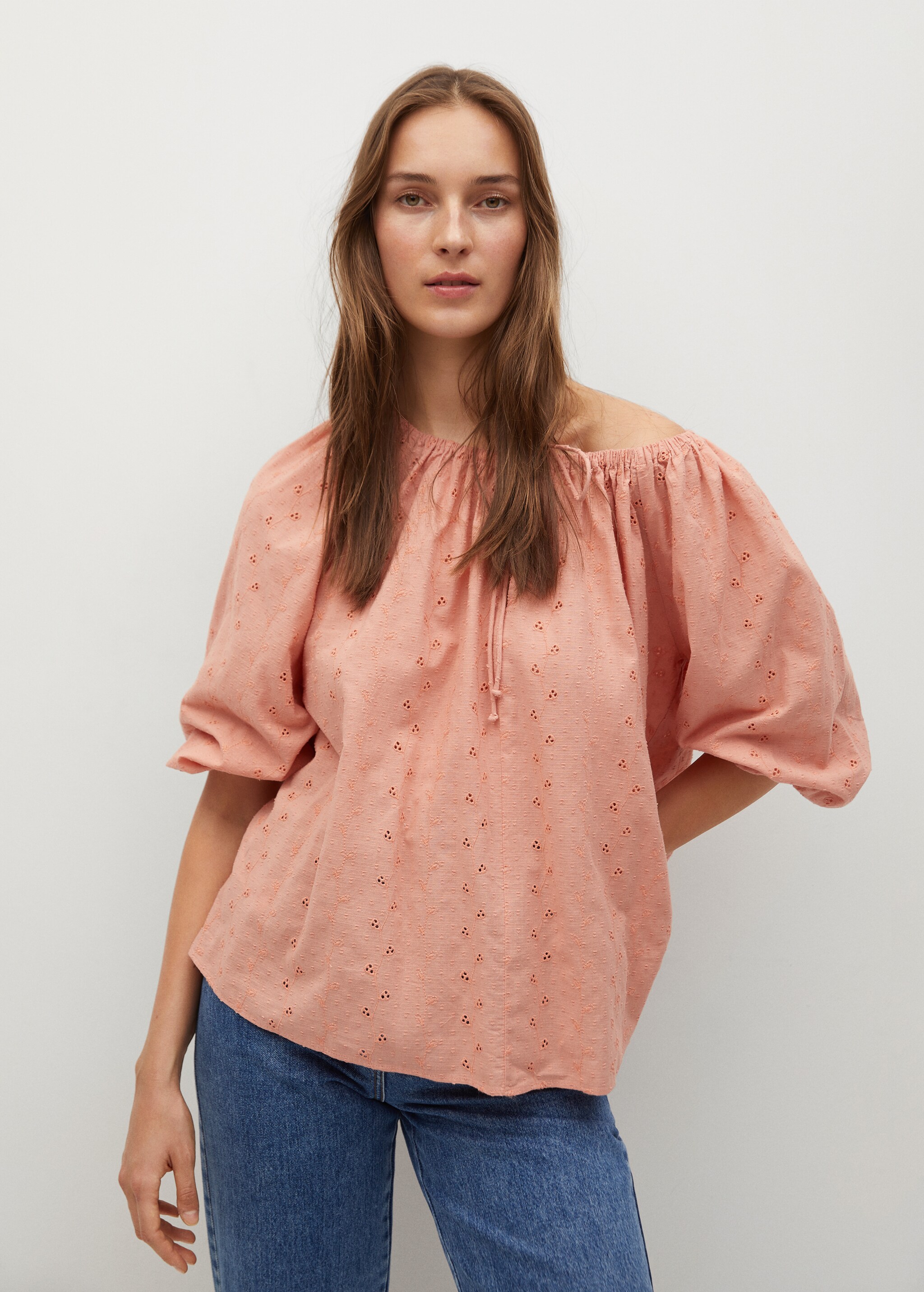 Blusa algodón bordado suizo - Plano medio